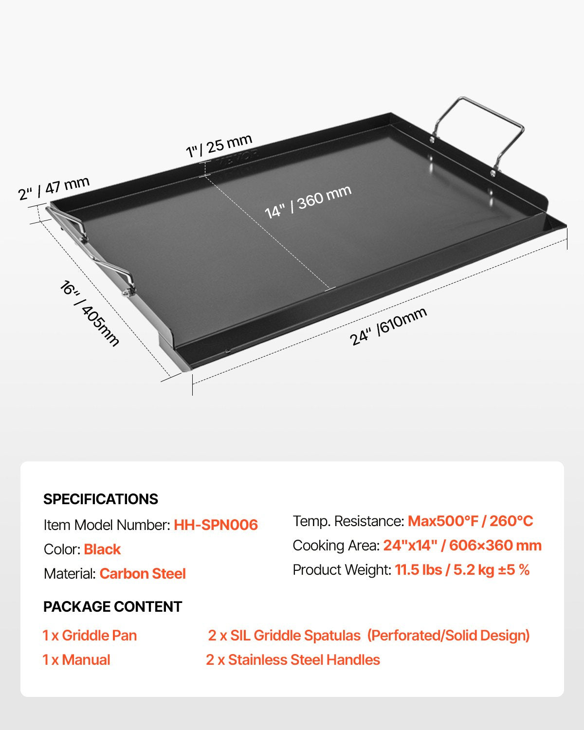 Paddles & Oars: VEVOR Carbon Steel Griddle, 24x16 inch Universal Flat Top Rectangular Plate, Gas Grill Griddle for BBQ Grill, Teppanyaki, Portable Family Cookware with Handle, for Camping Tailgating Party