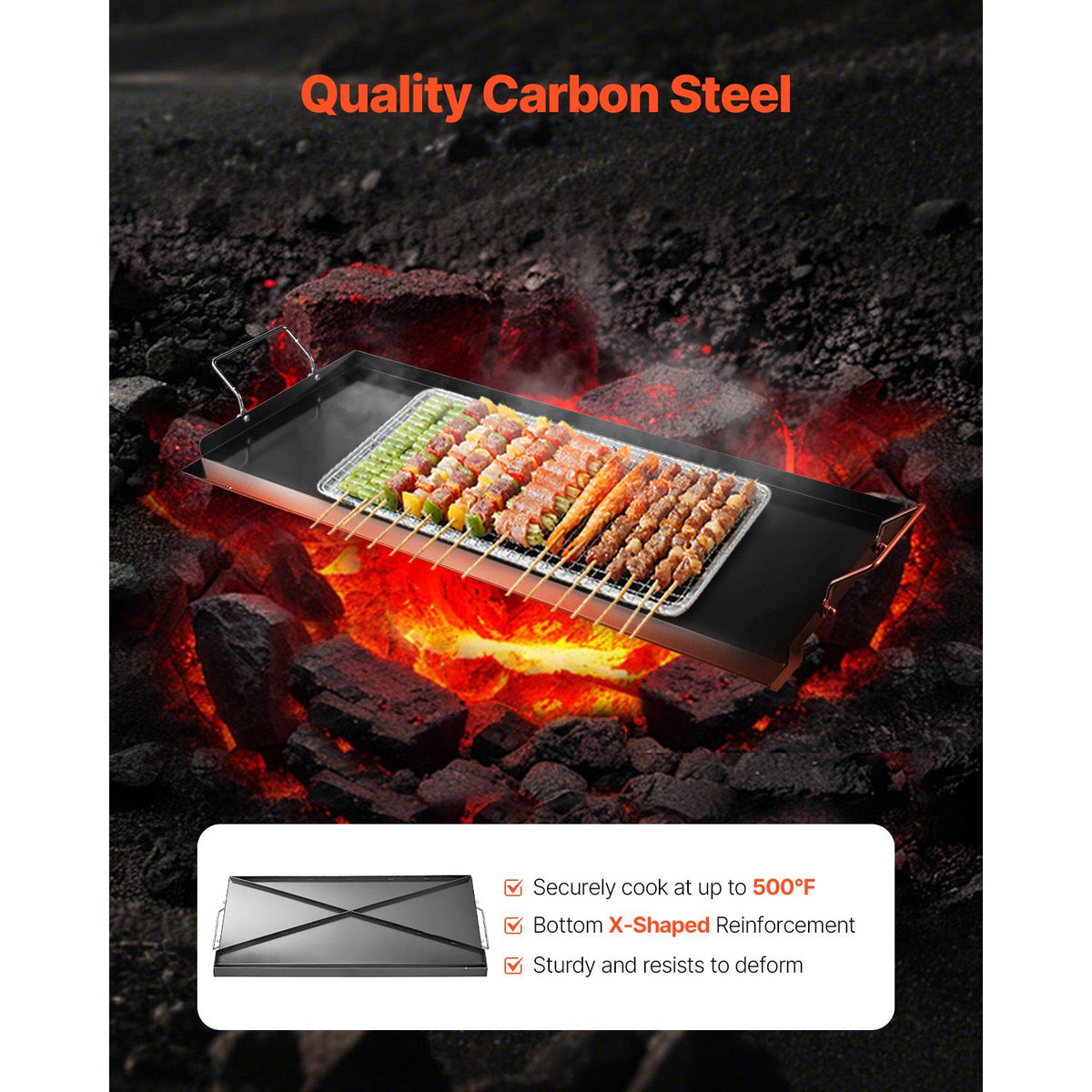 Carbon Steel Griddle, 32x14 inch Universal Flat Top Rectangular Plate, Gas Grill Griddle for BBQ Grill, Teppanyaki, Portable Family Cookware with Handle, for Camping Tailgating Party