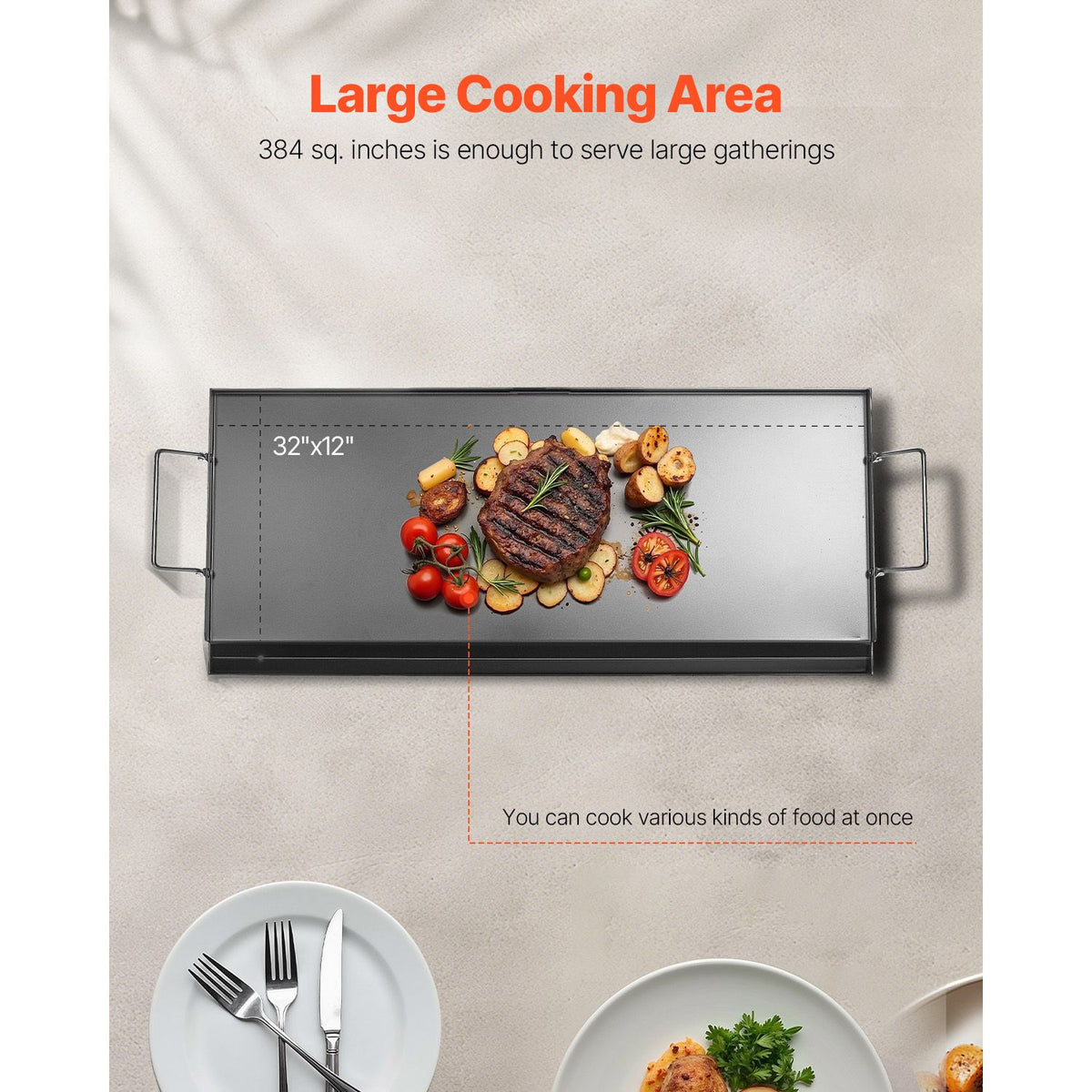 Carbon Steel Griddle, 32x14 inch Universal Flat Top Rectangular Plate, Gas Grill Griddle for BBQ Grill, Teppanyaki, Portable Family Cookware with Handle, for Camping Tailgating Party
