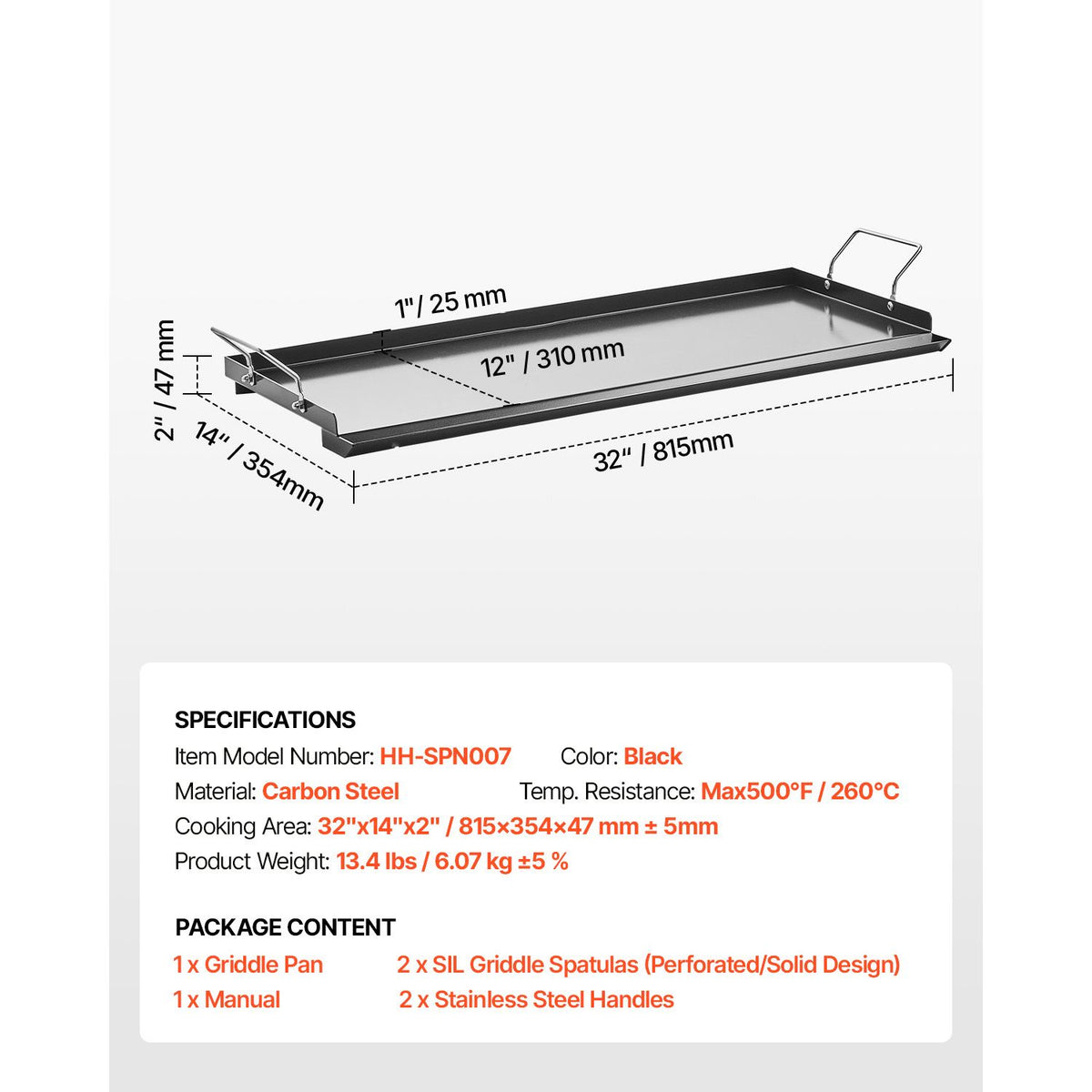 Carbon Steel Griddle, 32x14 inch Universal Flat Top Rectangular Plate, Gas Grill Griddle for BBQ Grill, Teppanyaki, Portable Family Cookware with Handle, for Camping Tailgating Party