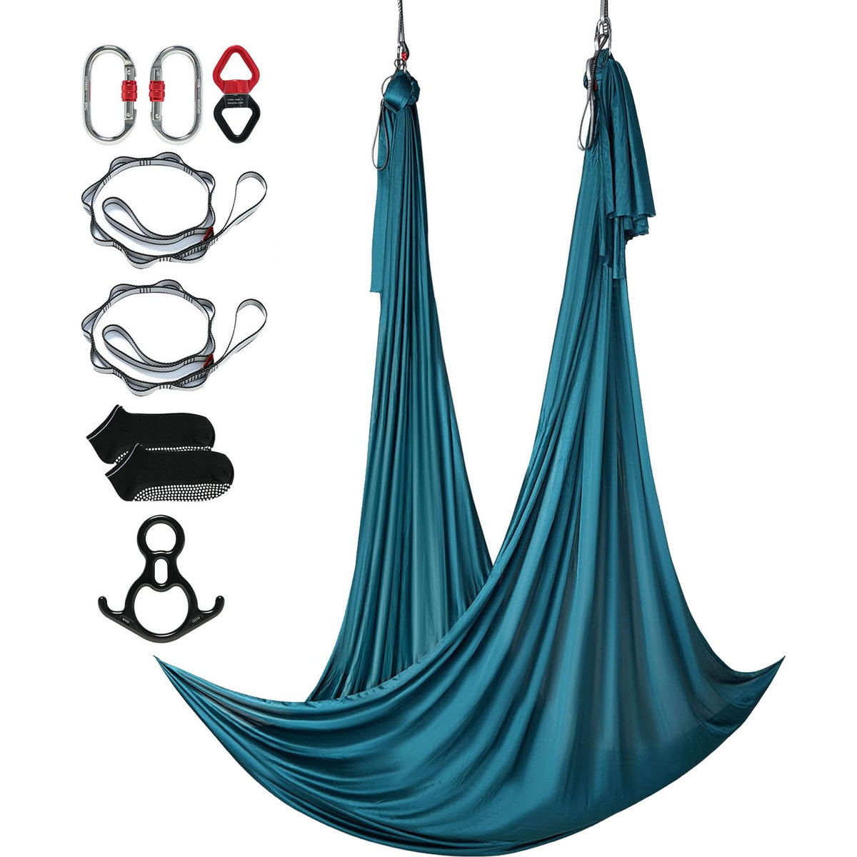 Aerial Silk & Yoga Swing, 10 m Length, Aerial Yoga Hammock Kit with 100gsm Nylon Fabric, Full Rigging Hardware & Easy Set-up Guide, Antigravity Flying for All Levels Fitness Bodybuilding, Green