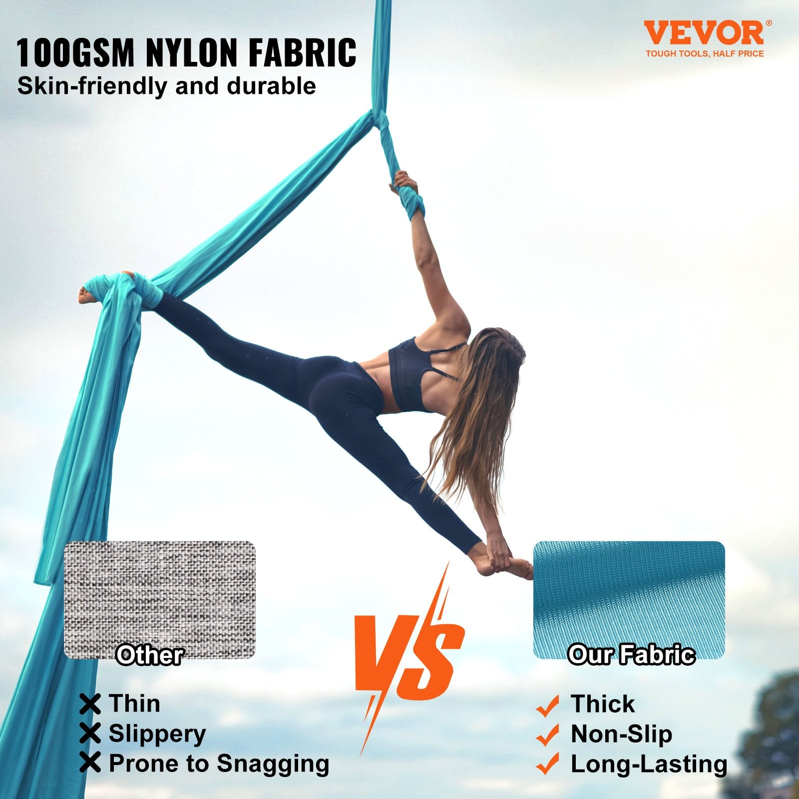 Fishing Tackle: VEVOR Aerial Silk & Yoga Swing, 10 m Length, Aerial Yoga Hammock Kit with 100gsm Nylon Fabric, Full Rigging Hardware & Easy Set-up Guide, Antigravity Flying for All Levels Fitness Bodybuilding, Blue