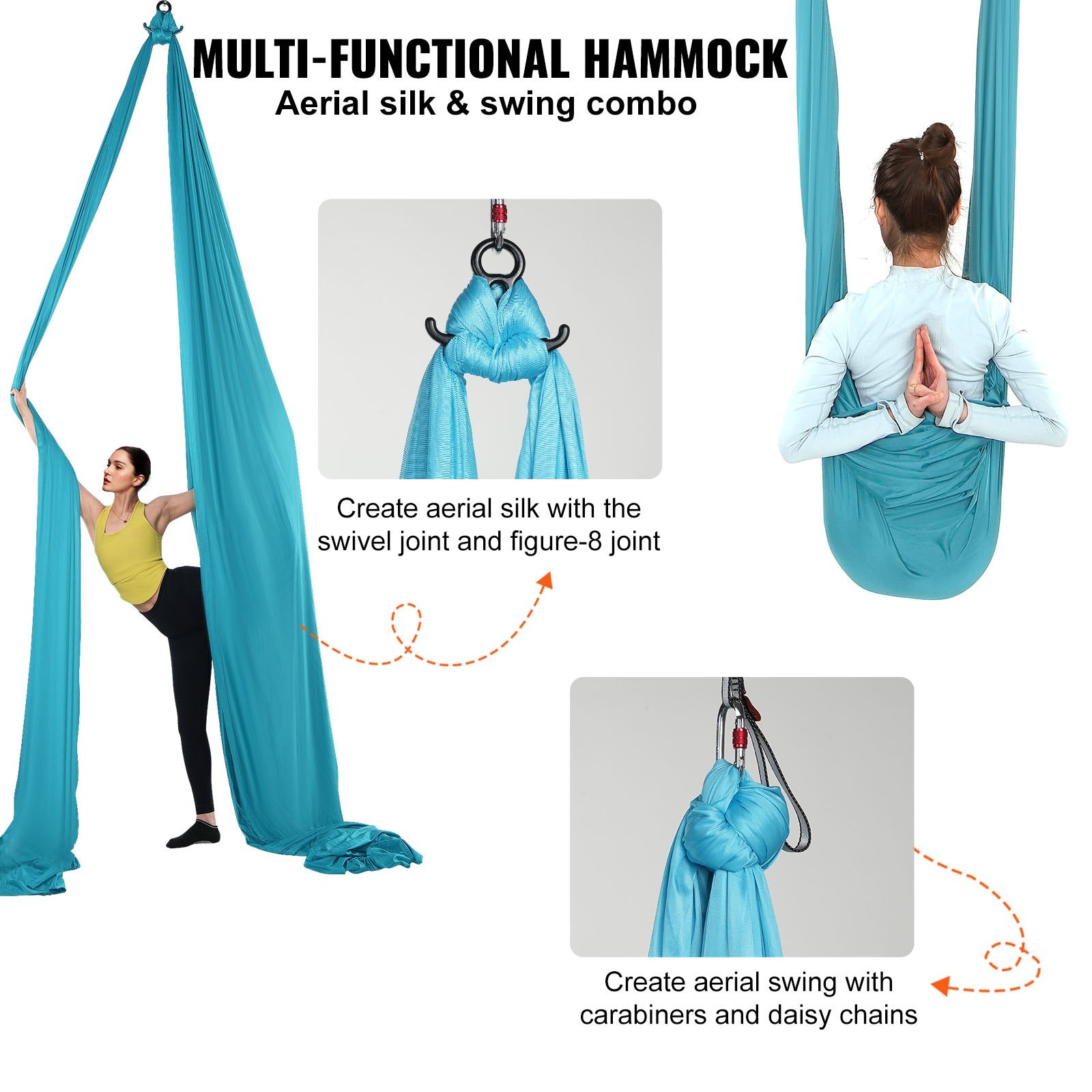 Fishing Tackle: VEVOR Aerial Silk & Yoga Swing, 10 m Length, Aerial Yoga Hammock Kit with 100gsm Nylon Fabric, Full Rigging Hardware & Easy Set-up Guide, Antigravity Flying for All Levels Fitness Bodybuilding, Blue