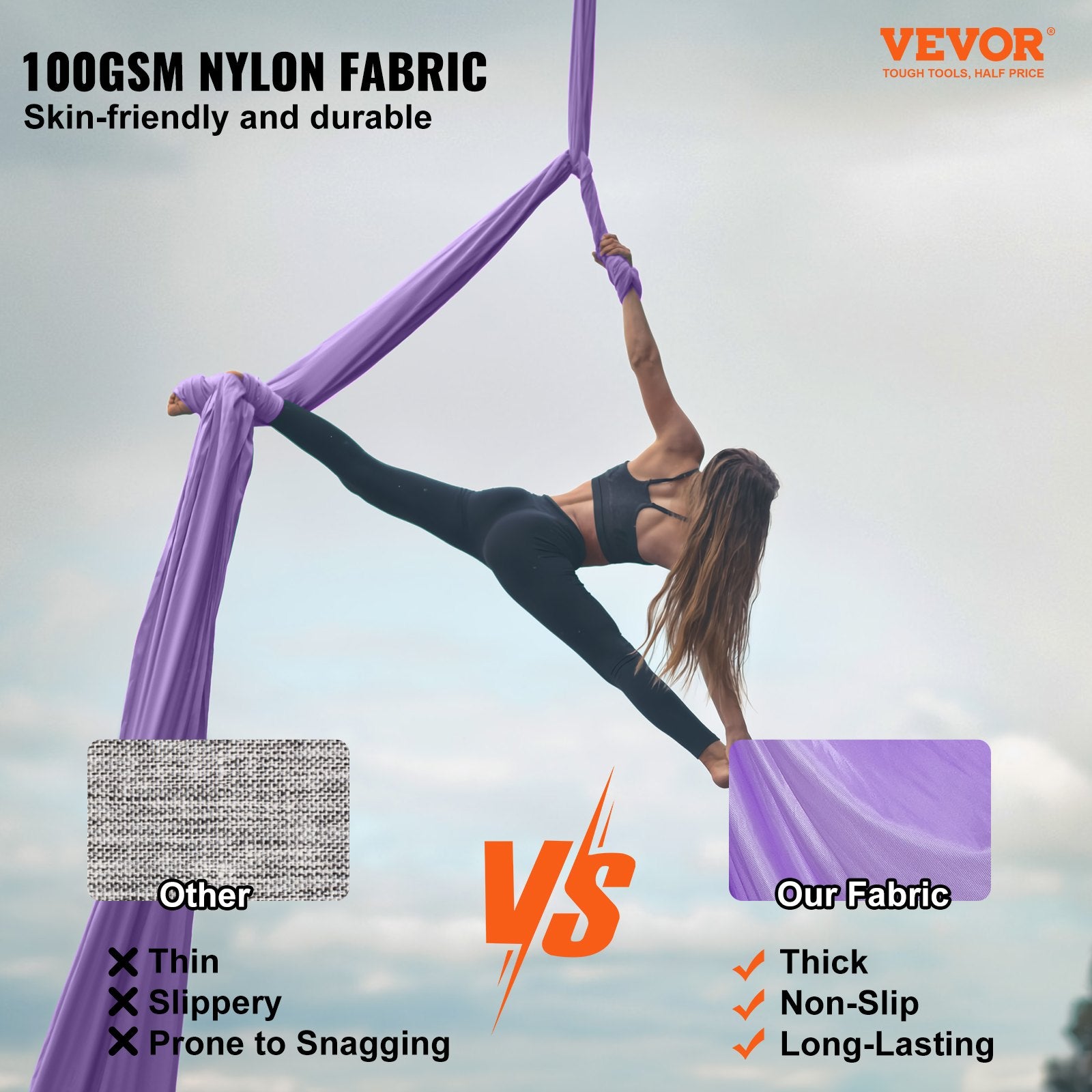 Exercise Bikes: VEVOR Aerial Yoga Hammock & Swing, 4 m Length, Yoga Starter Kit with 100gsm Nylon Fabric, Full Rigging Hardware and Easy Set-up Guide, Antigravity Flying for All Levels Fitness Bodybuilding, Purple