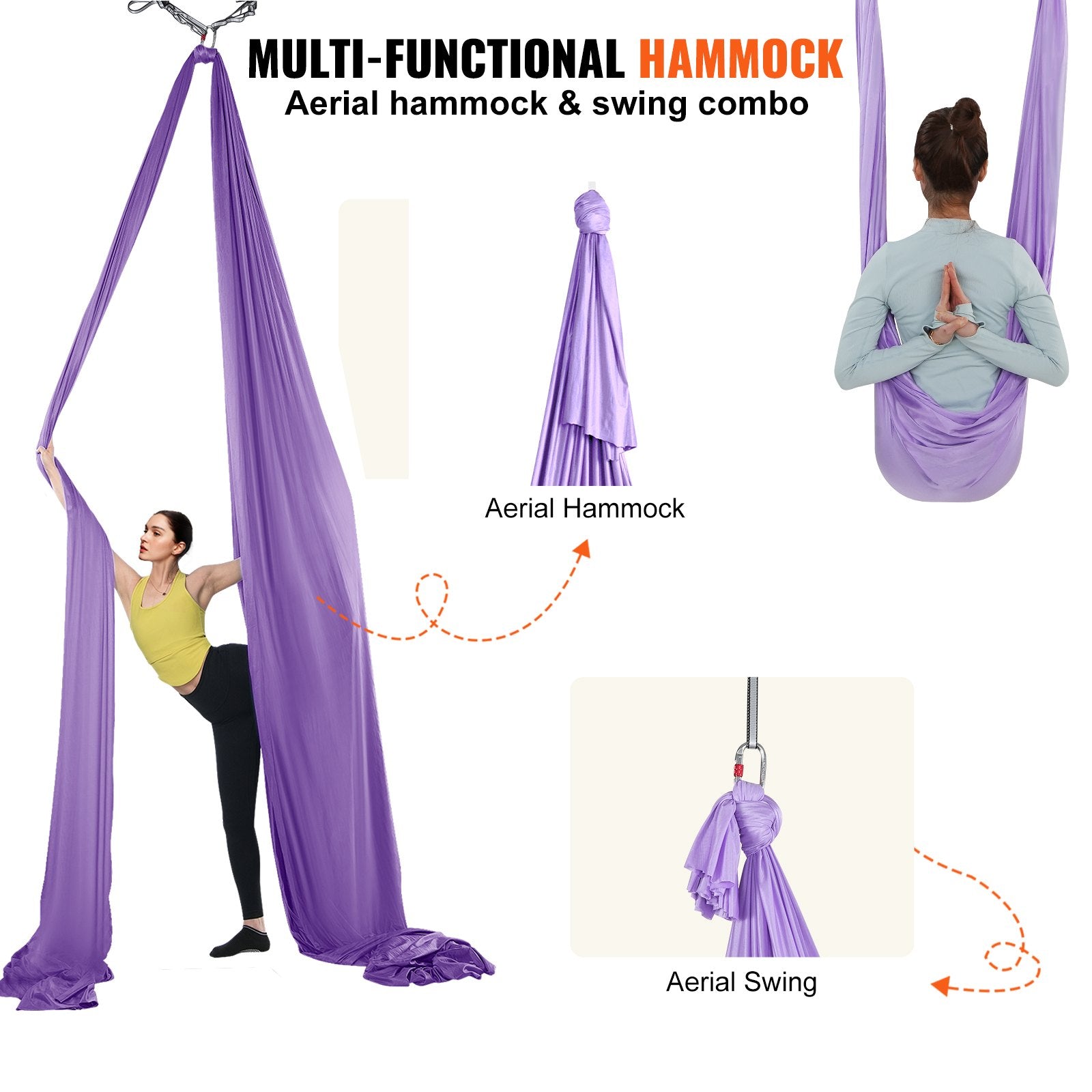 Exercise Bikes: VEVOR Aerial Yoga Hammock & Swing, 4 m Length, Yoga Starter Kit with 100gsm Nylon Fabric, Full Rigging Hardware and Easy Set-up Guide, Antigravity Flying for All Levels Fitness Bodybuilding, Purple