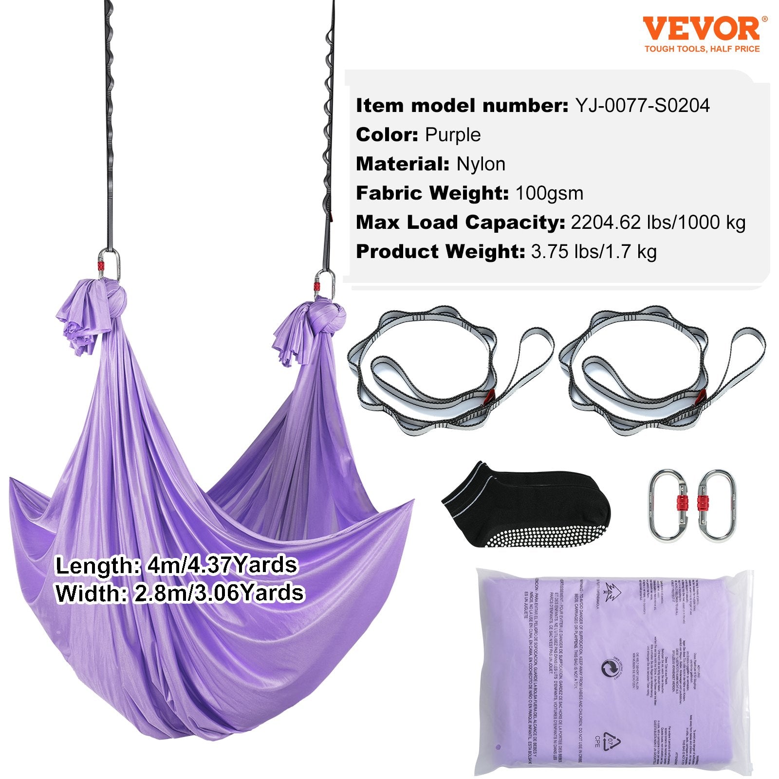 Exercise Bikes: VEVOR Aerial Yoga Hammock & Swing, 4 m Length, Yoga Starter Kit with 100gsm Nylon Fabric, Full Rigging Hardware and Easy Set-up Guide, Antigravity Flying for All Levels Fitness Bodybuilding, Purple