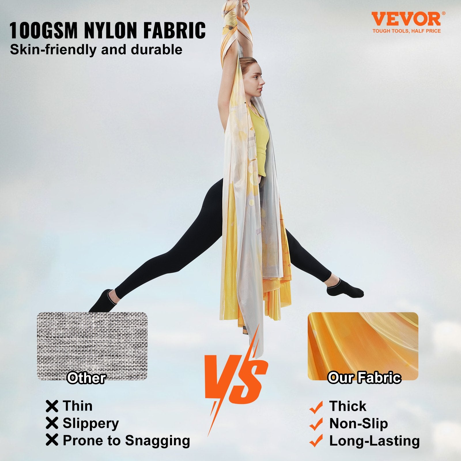 Exercise Bikes: VEVOR Aerial Yoga Hammock & Swing, 5 m Length, Aerial Yoga Starter Kit with 100gsm Nylon Fabric, Full Rigging Hardware & Easy Set-up Guide, Antigravity Flying for All Levels Fitness Bodybuilding, Gold