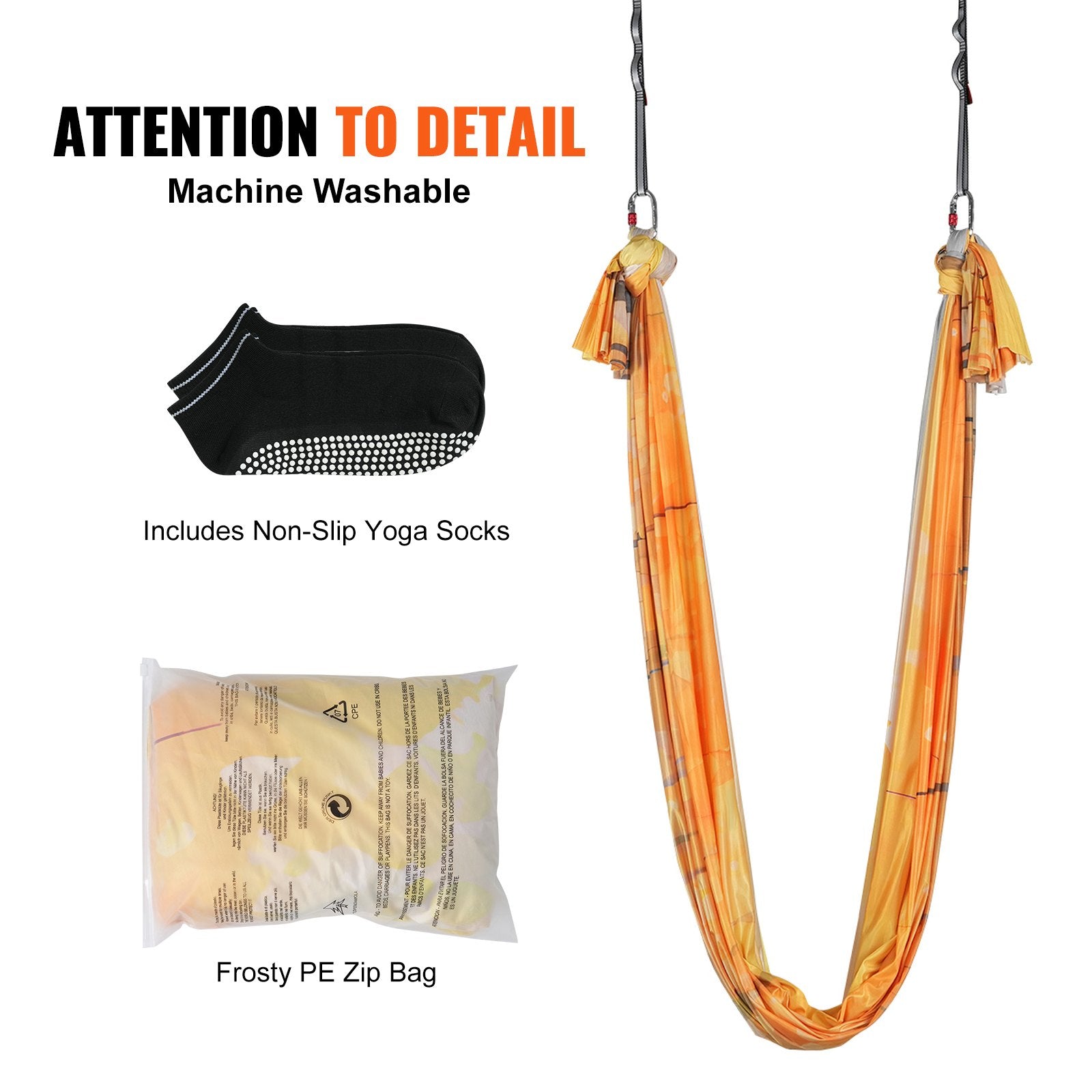 Exercise Bikes: VEVOR Aerial Yoga Hammock & Swing, 5 m Length, Aerial Yoga Starter Kit with 100gsm Nylon Fabric, Full Rigging Hardware & Easy Set-up Guide, Antigravity Flying for All Levels Fitness Bodybuilding, Gold