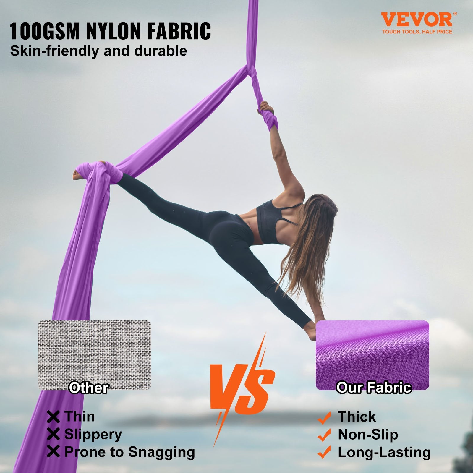 Exercise Bikes: VEVOR Aerial Silk & Yoga Swing, 8 m Length, Aerial Yoga Hammock Kit with 100gsm Nylon Fabric, Full Rigging Hardware & Easy Set-up Guide, Antigravity Flying for All Levels Fitness Bodybuilding, Purple