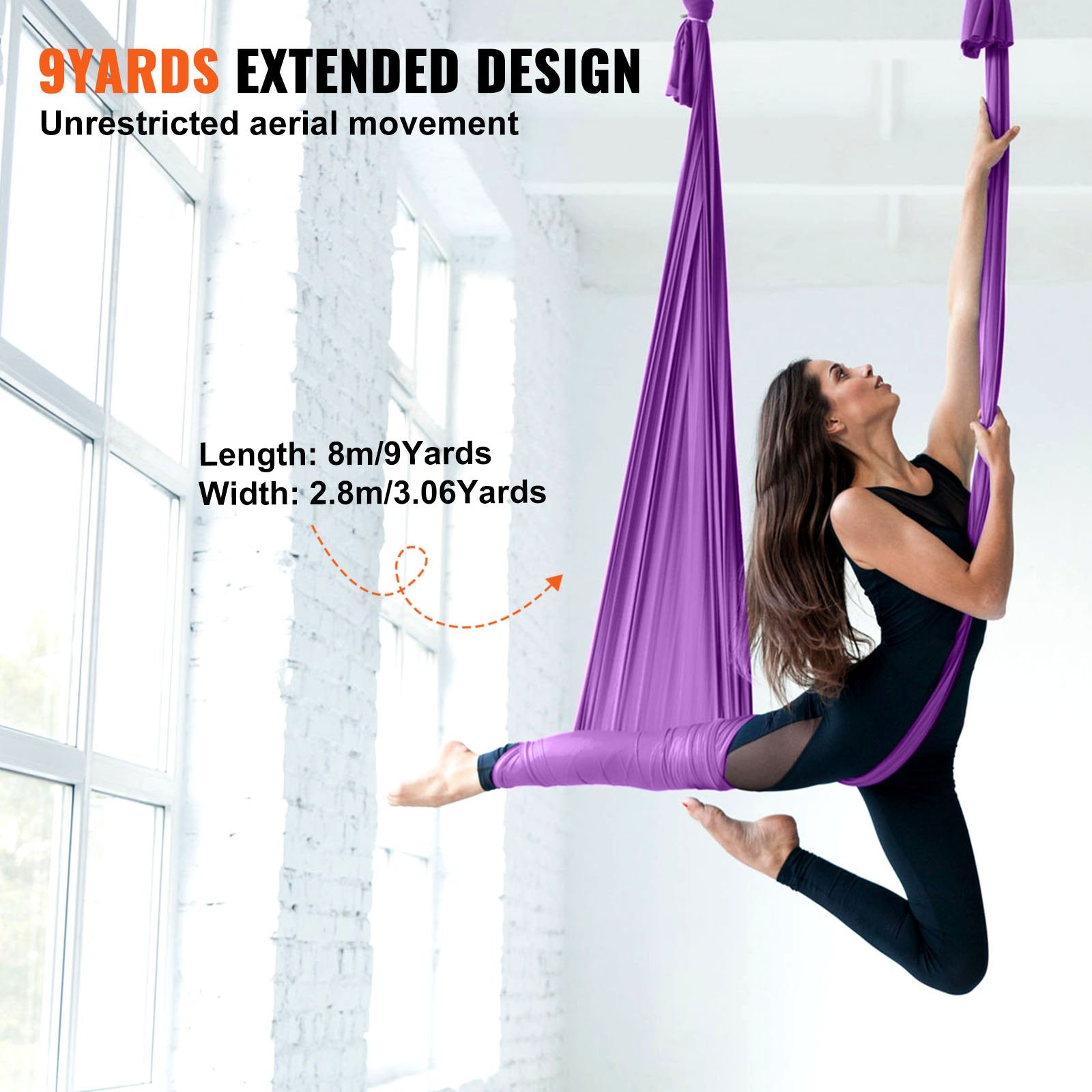 Exercise Bikes: VEVOR Aerial Silk & Yoga Swing, 8 m Length, Aerial Yoga Hammock Kit with 100gsm Nylon Fabric, Full Rigging Hardware & Easy Set-up Guide, Antigravity Flying for All Levels Fitness Bodybuilding, Purple