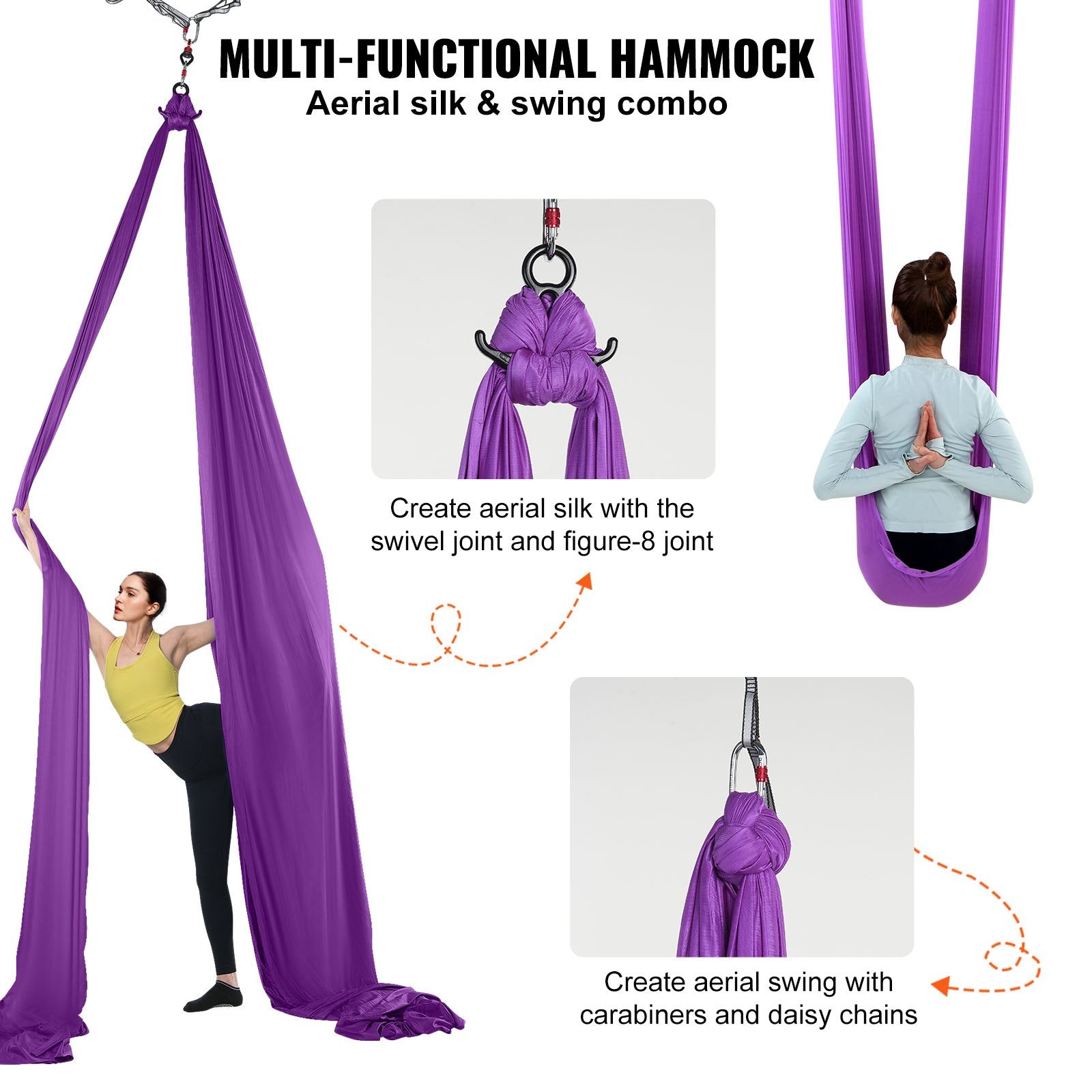 Exercise Bikes: VEVOR Aerial Silk & Yoga Swing, 8 m Length, Aerial Yoga Hammock Kit with 100gsm Nylon Fabric, Full Rigging Hardware & Easy Set-up Guide, Antigravity Flying for All Levels Fitness Bodybuilding, Purple