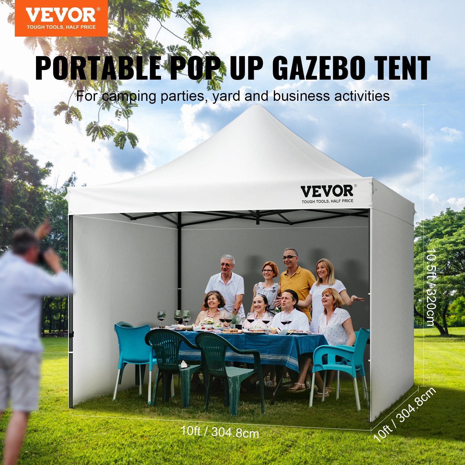 Canopies & Gazebos: VEVOR Pop Up Canopy Tent Outdoor Gazebo Tent 10x10FT with Sidewalls & Bag White