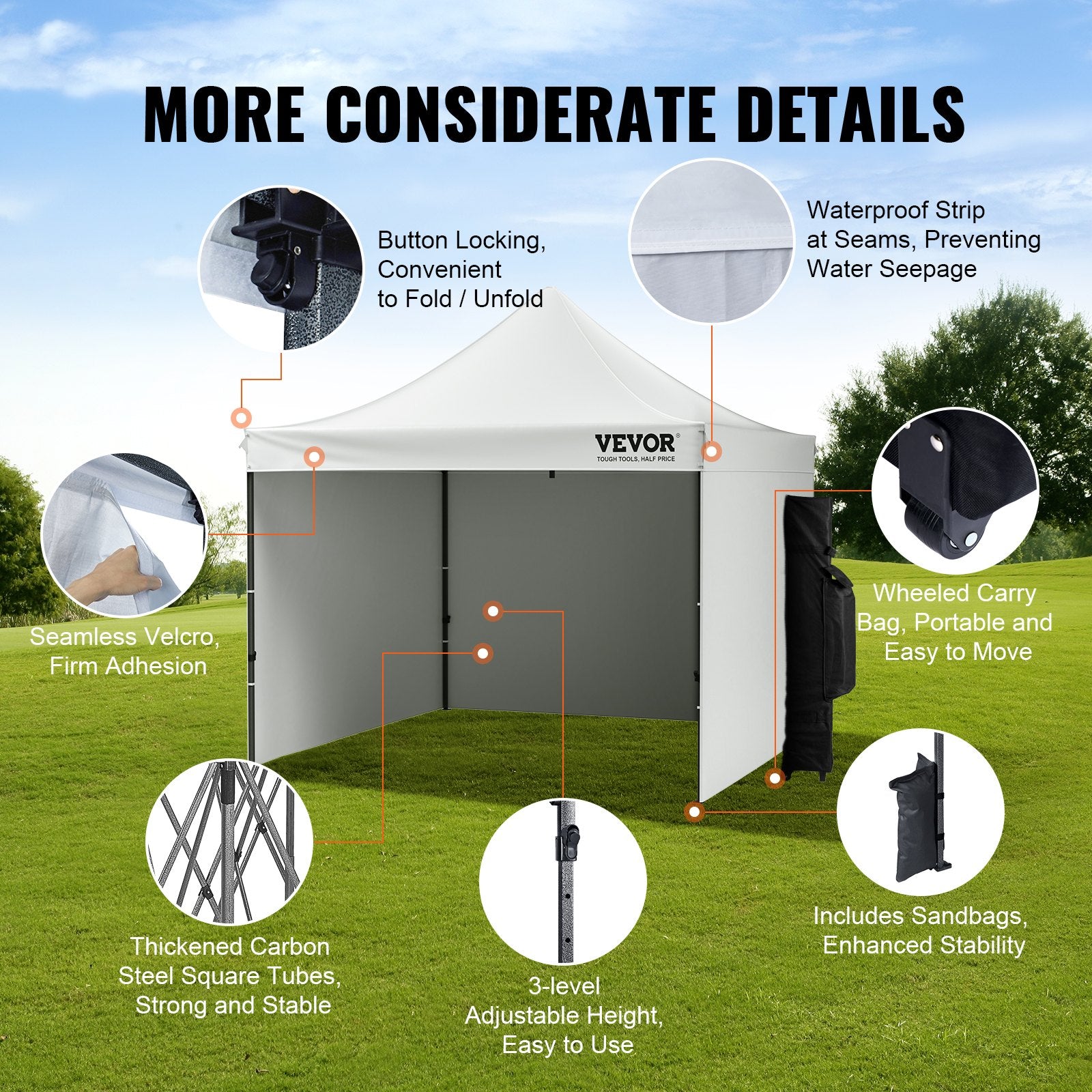 Canopies & Gazebos: VEVOR Pop Up Canopy Tent Outdoor Gazebo Tent 10x10FT with Sidewalls & Bag White