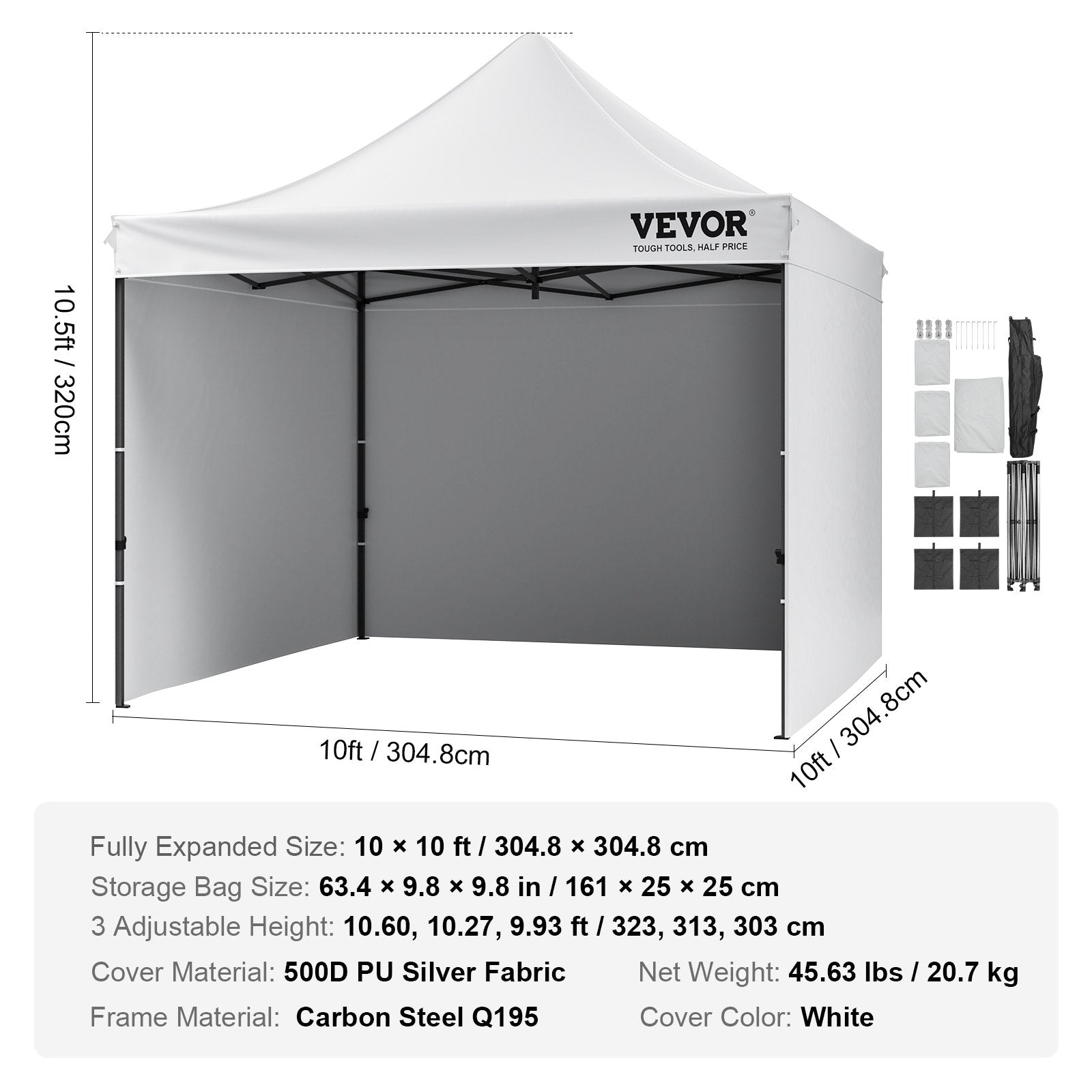 Canopies & Gazebos: VEVOR Pop Up Canopy Tent Outdoor Gazebo Tent 10x10FT with Sidewalls & Bag White