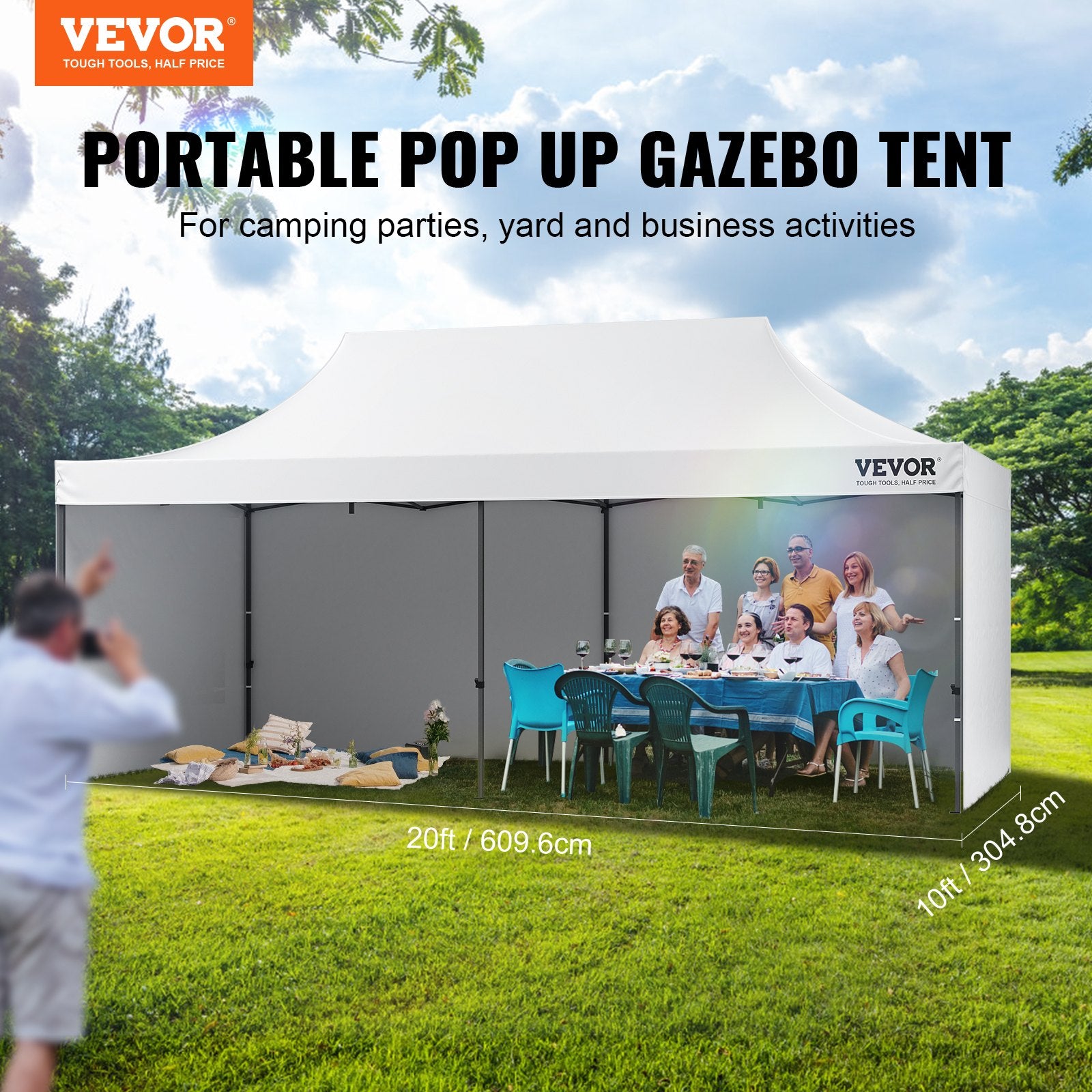 Canopies & Gazebos: VEVOR Pop Up Canopy Tent Outdoor Gazebo Tent 10x20FT with Sidewalls & Bag White