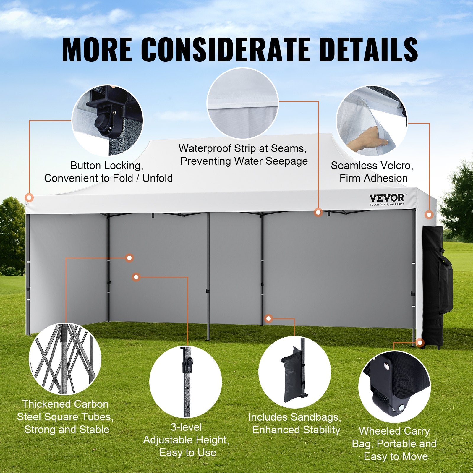 Canopies & Gazebos: VEVOR Pop Up Canopy Tent Outdoor Gazebo Tent 10x20FT with Sidewalls & Bag White