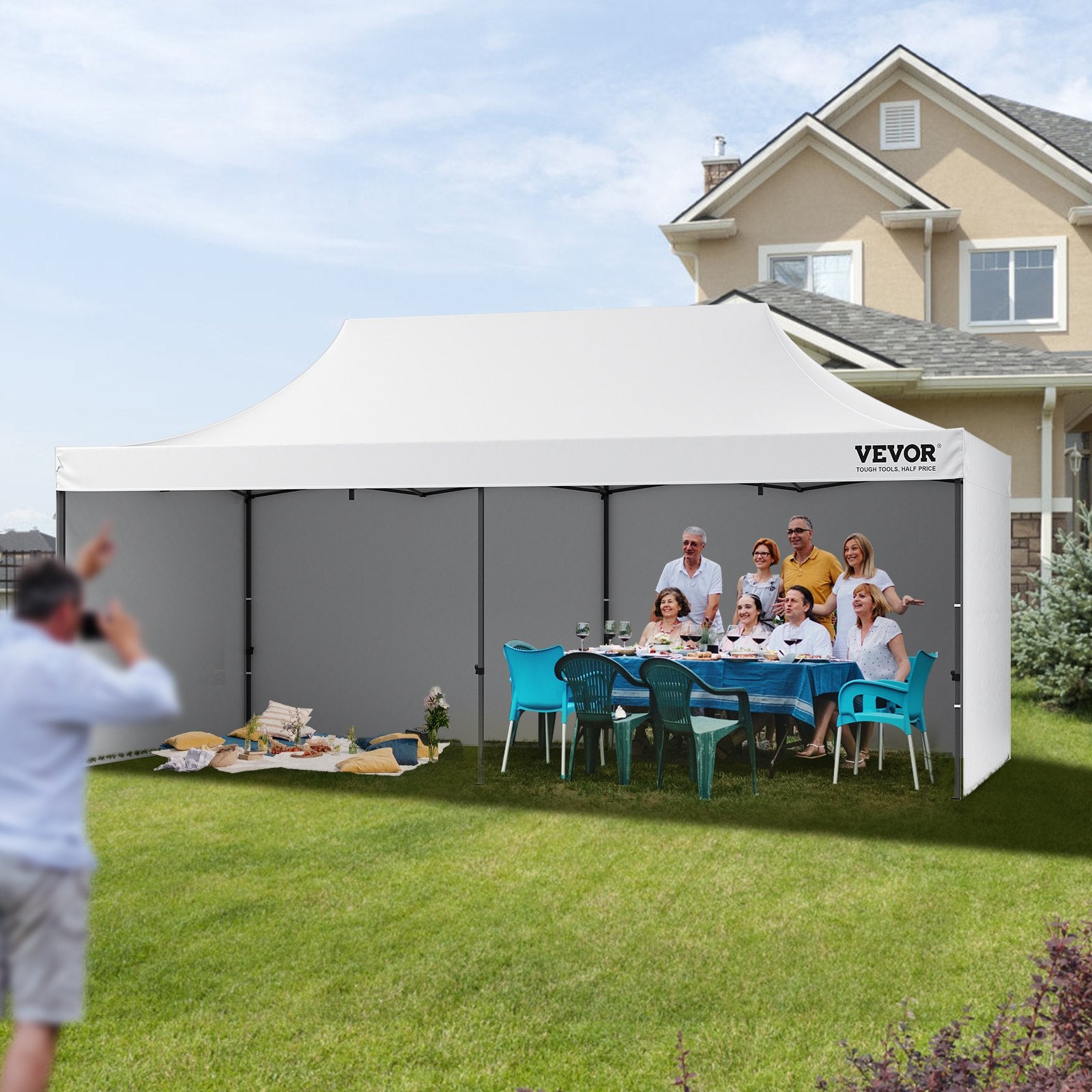 Canopies & Gazebos: VEVOR Pop Up Canopy Tent Outdoor Gazebo Tent 10x20FT with Sidewalls & Bag White