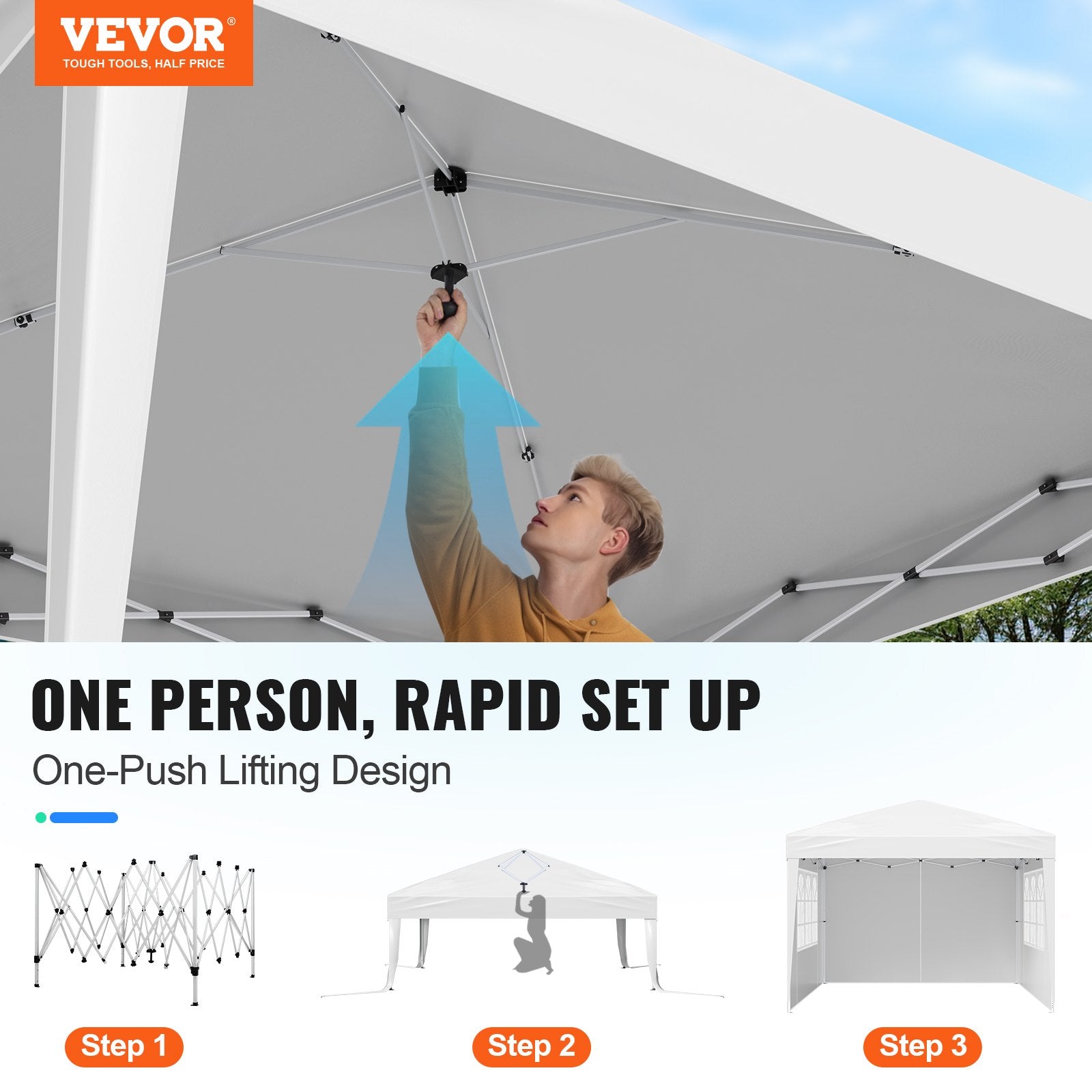 Canopies & Gazebos: VEVOR Pop Up Canopy, 2.95 x 2.95 m Instant Canopy Portable Gazebo with 3 Sidewalls & 2 Ventilated Windows, Height Adjustable Pop-Up Outdoor Shelter Tent for Events, Patio, Backyard, Party, Parking