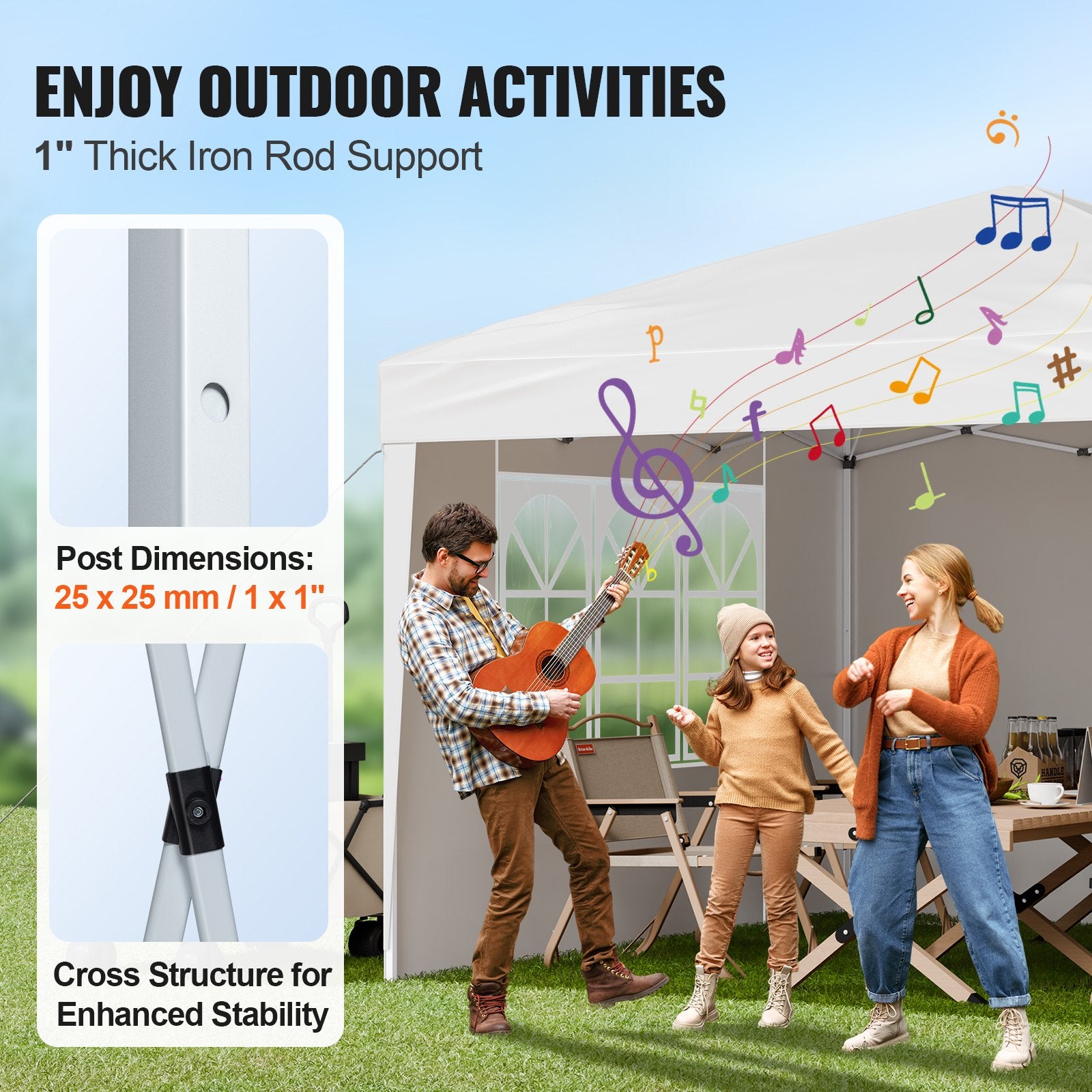 Canopies & Gazebos: VEVOR Pop Up Canopy, 2.95 x 2.95 m Instant Canopy Portable Gazebo with 3 Sidewalls & 2 Ventilated Windows, Height Adjustable Pop-Up Outdoor Shelter Tent for Events, Patio, Backyard, Party, Parking