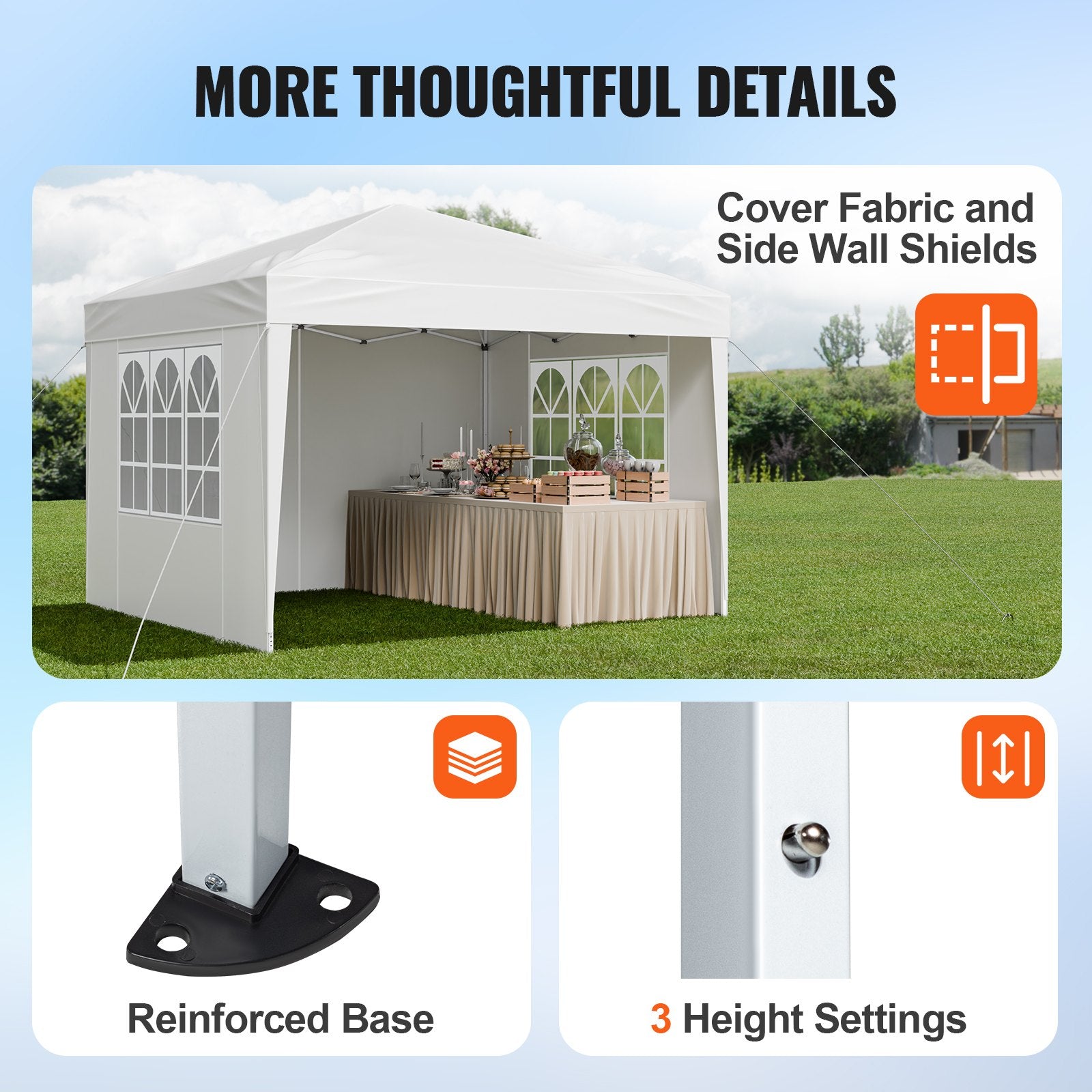 Canopies & Gazebos: VEVOR Pop Up Canopy, 2.95 x 2.95 m Instant Canopy Portable Gazebo with 3 Sidewalls & 2 Ventilated Windows, Height Adjustable Pop-Up Outdoor Shelter Tent for Events, Patio, Backyard, Party, Parking