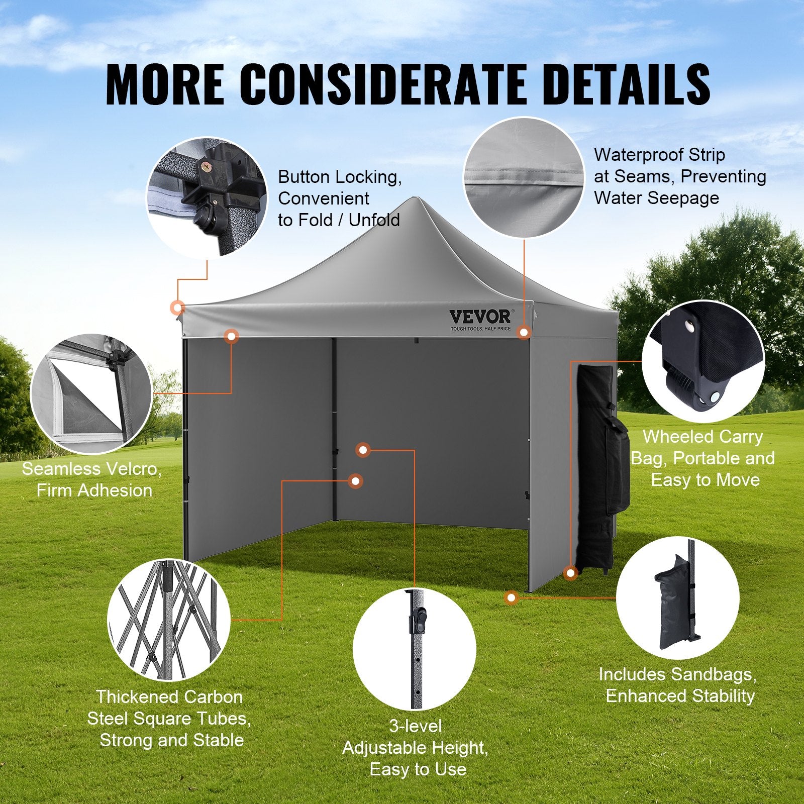 Canopies & Gazebos: VEVOR  304.8 x 304.8 cm Pop up Canopy with Removable Sidewalls, Instant Canopies Portable Gazebo & Wheeled Bag, UV Resistant Waterproof, Enclosed Canopy Tent for Outdoor Events, Patio, Backyard, Party