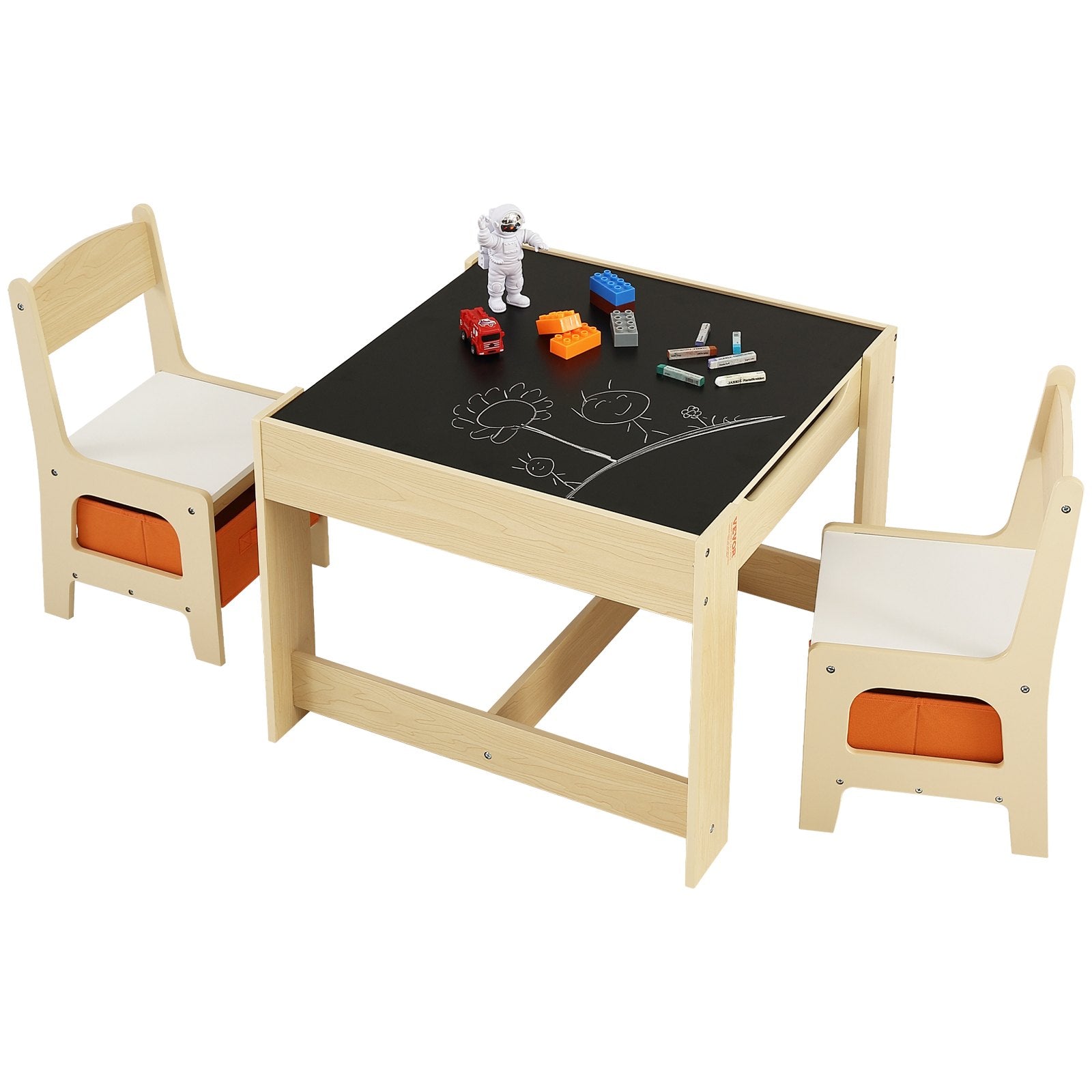 Outdoor Dining Sets: VEVOR Kids Table and Chair Set Wooden Activity Table with Storage Space & Boxes