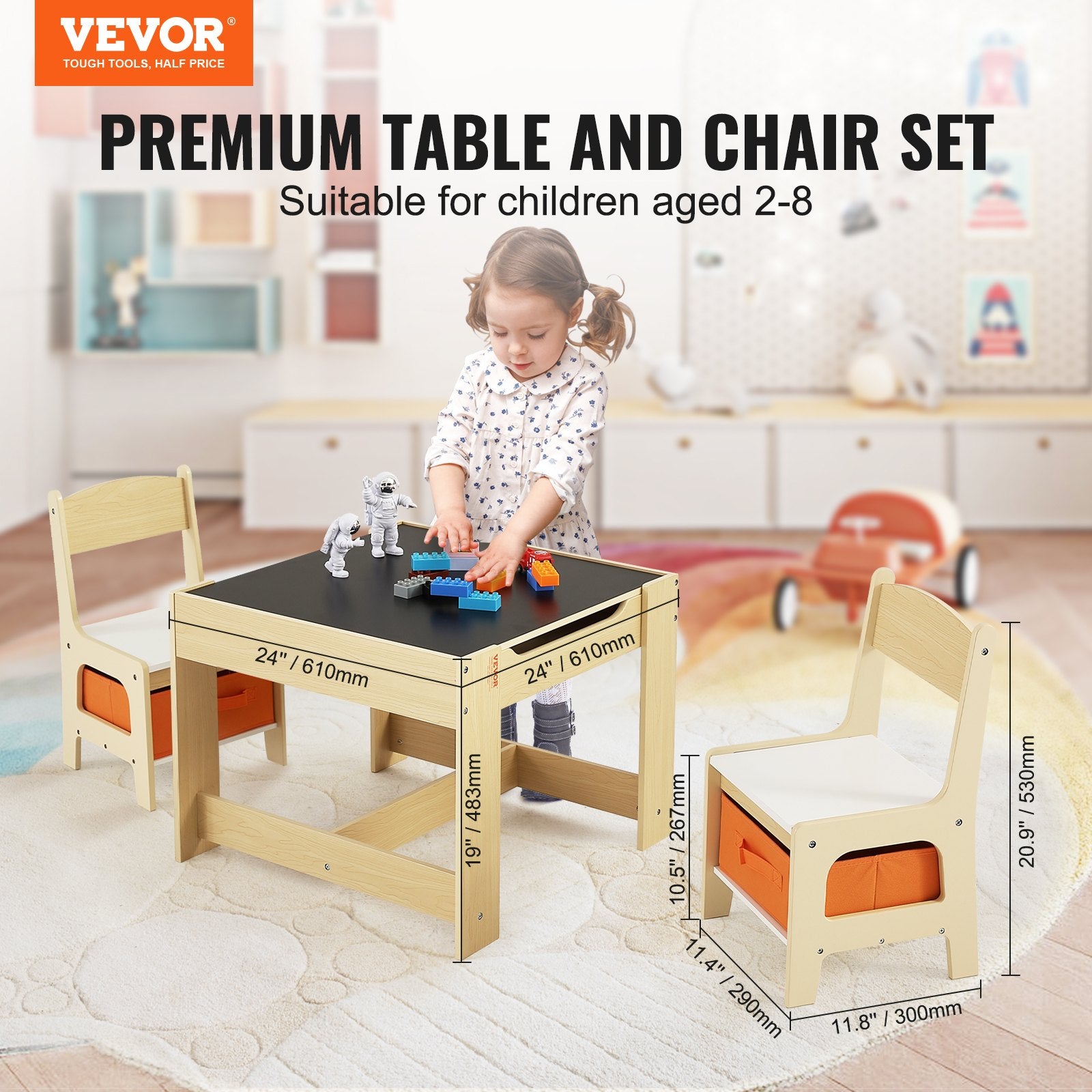 Outdoor Dining Sets: VEVOR Kids Table and Chair Set Wooden Activity Table with Storage Space & Boxes