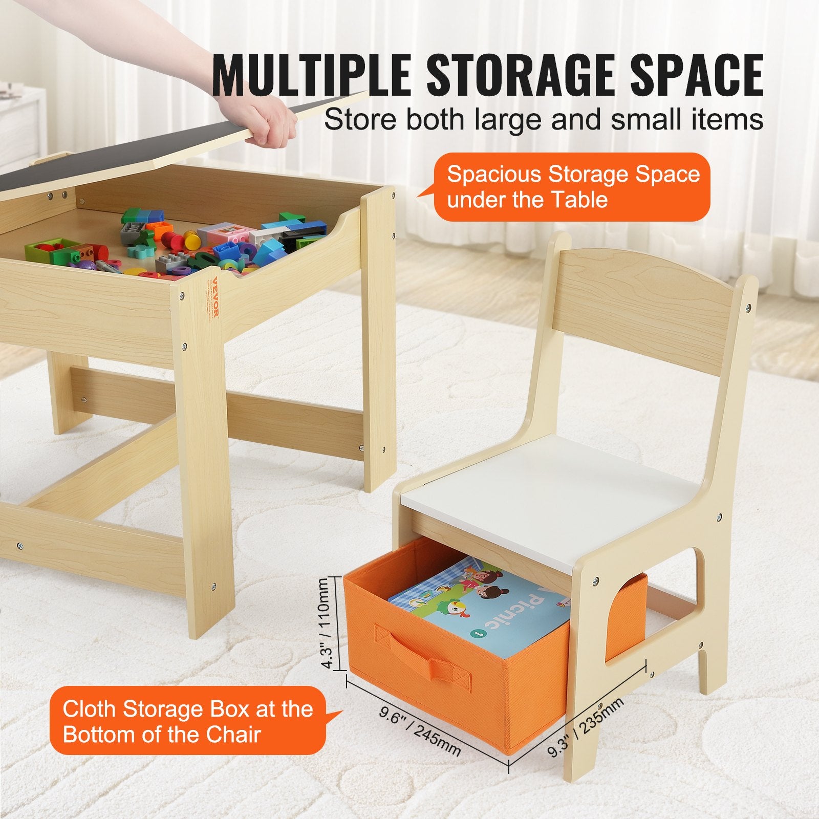 Outdoor Dining Sets: VEVOR Kids Table and Chair Set Wooden Activity Table with Storage Space & Boxes