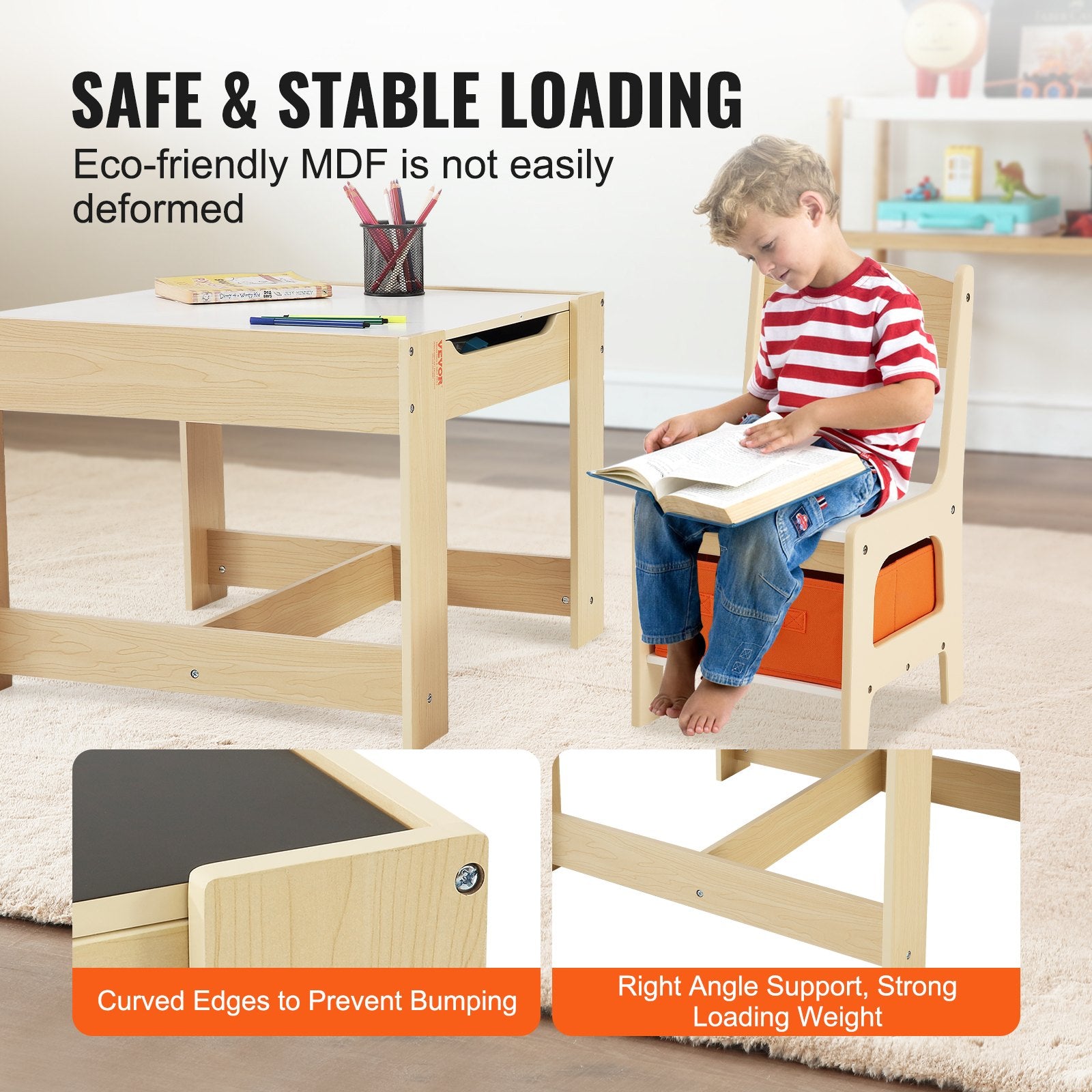 Outdoor Dining Sets: VEVOR Kids Table and Chair Set Wooden Activity Table with Storage Space & Boxes