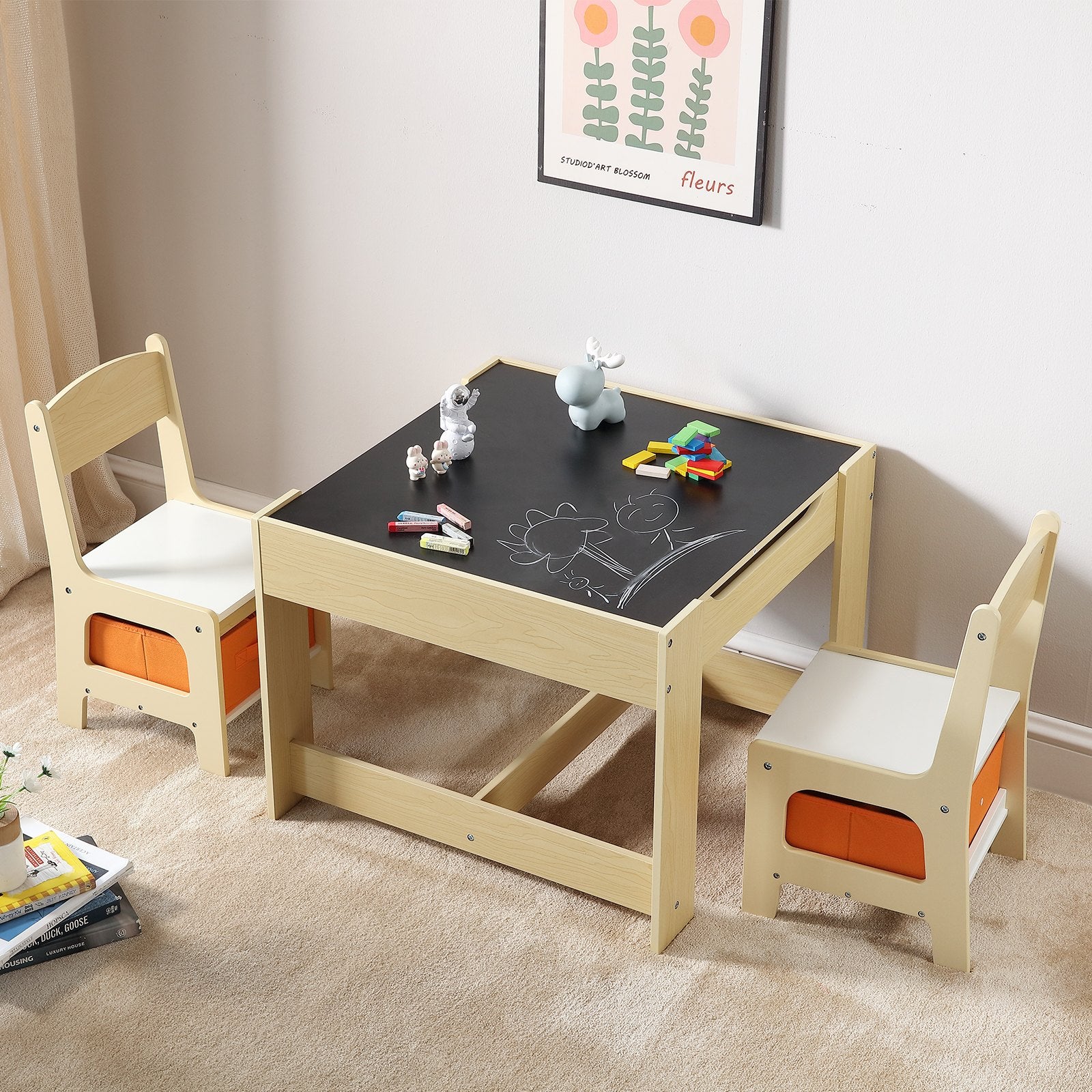 Outdoor Dining Sets: VEVOR Kids Table and Chair Set Wooden Activity Table with Storage Space & Boxes