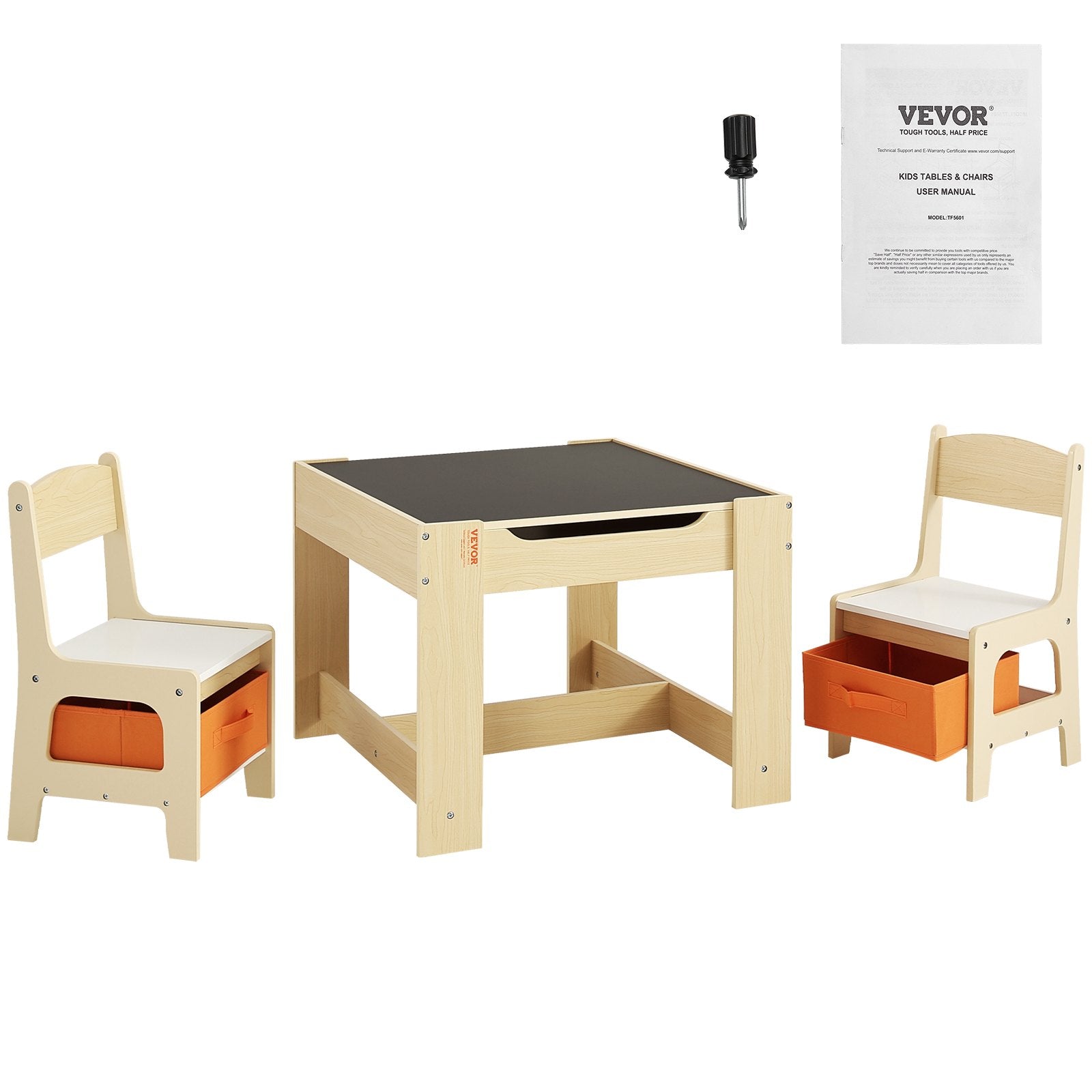 Outdoor Dining Sets: VEVOR Kids Table and Chair Set Wooden Activity Table with Storage Space & Boxes