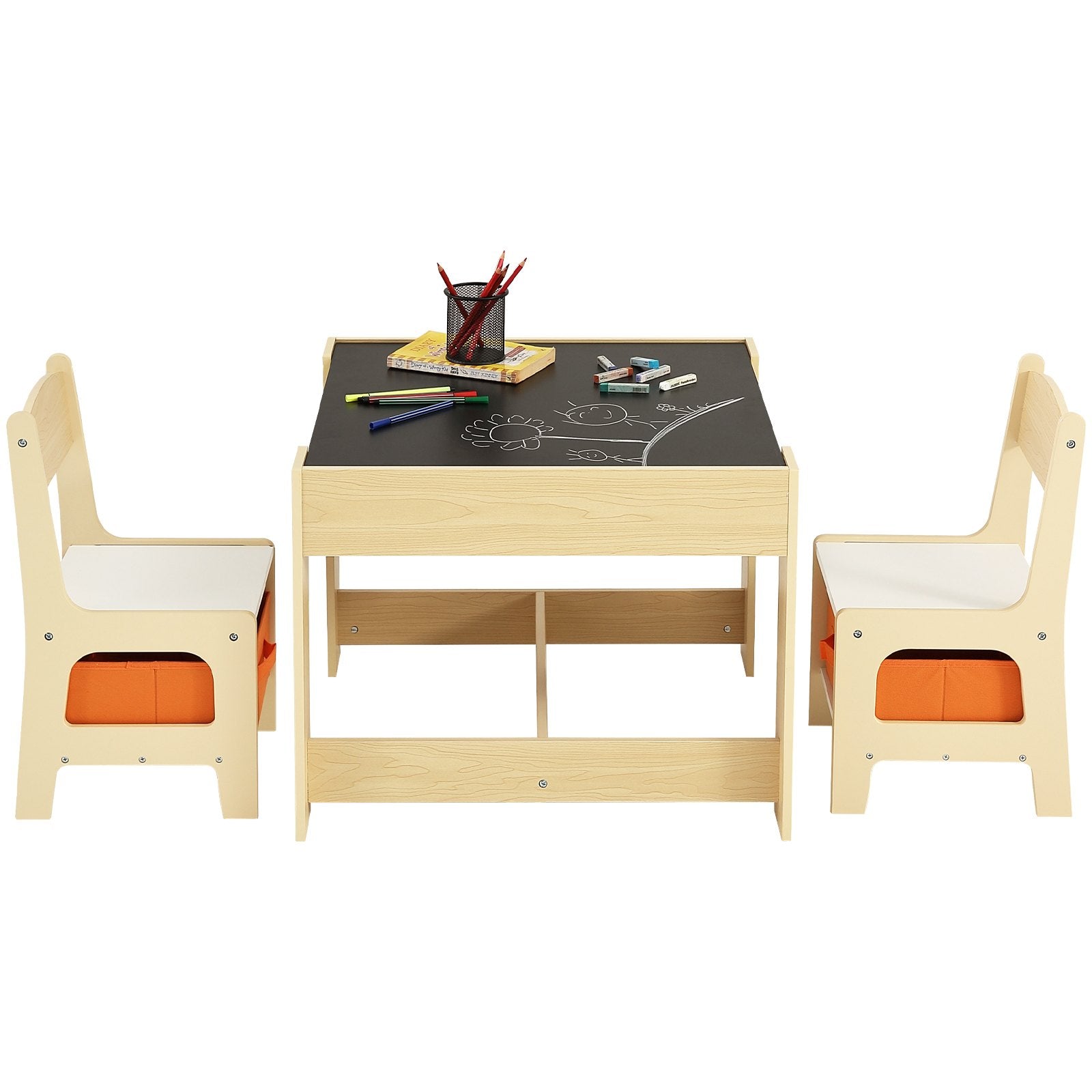 Outdoor Dining Sets: VEVOR Kids Table and Chair Set Wooden Activity Table with Storage Space & Boxes