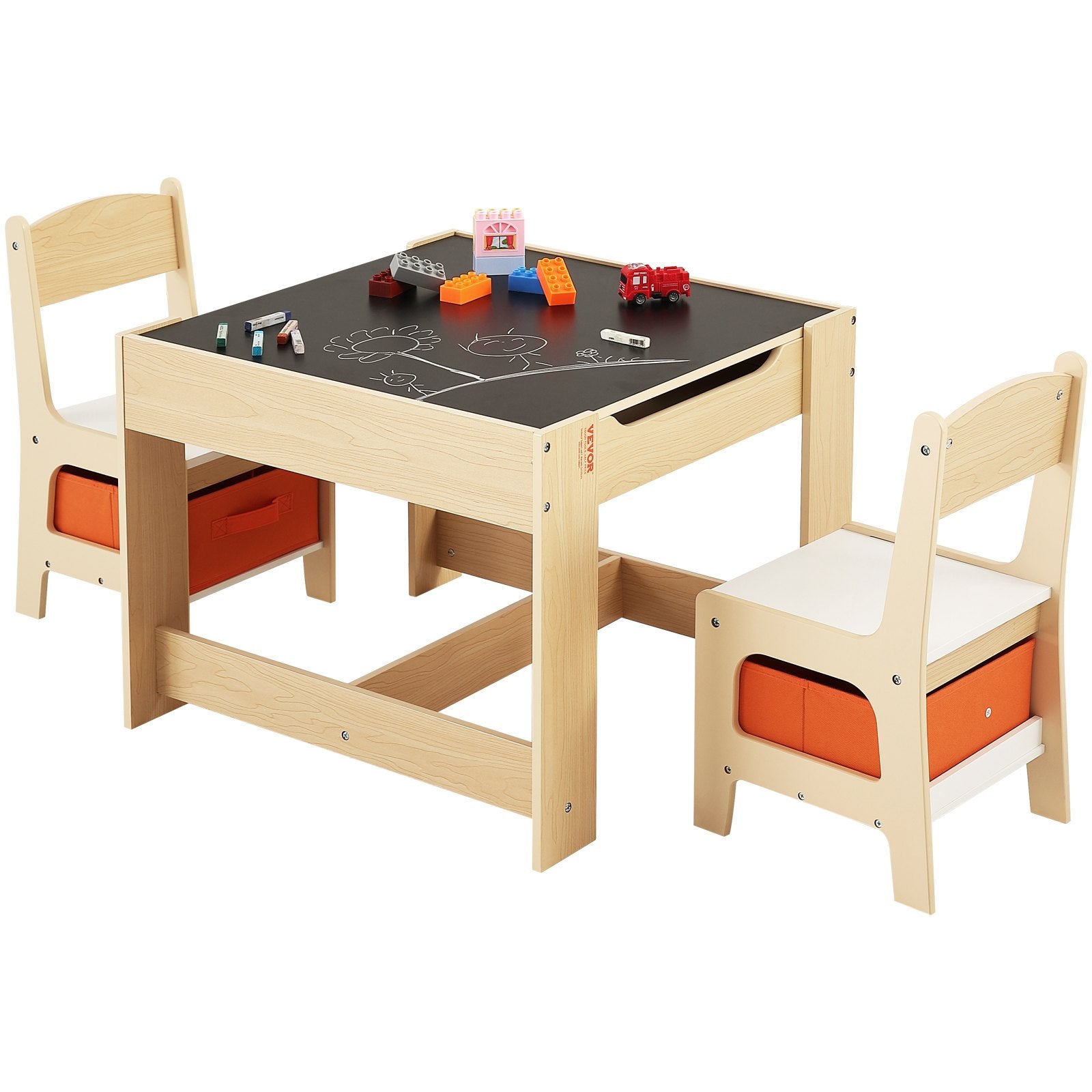 Outdoor Dining Sets: VEVOR Kids Table and Chair Set Wooden Activity Table with Storage Space & Boxes
