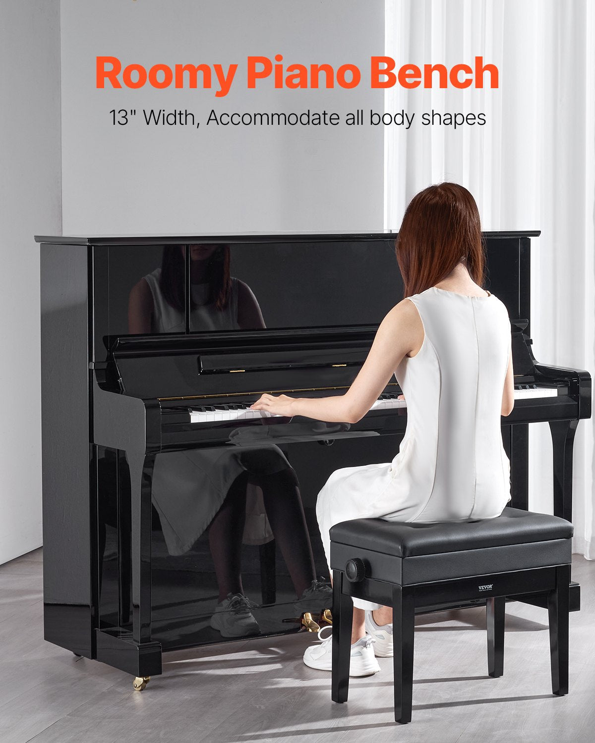 Mouse & Accessories: VEVOR Piano Bench, Keyboard Piano Chair with 19.3"-22.8" Adjustable Height, Padded Cushion, Storage Compartment for Music Books, Heavy Duty Wooden Piano Stool Seat, for Vanity, Living Room, Bedroom