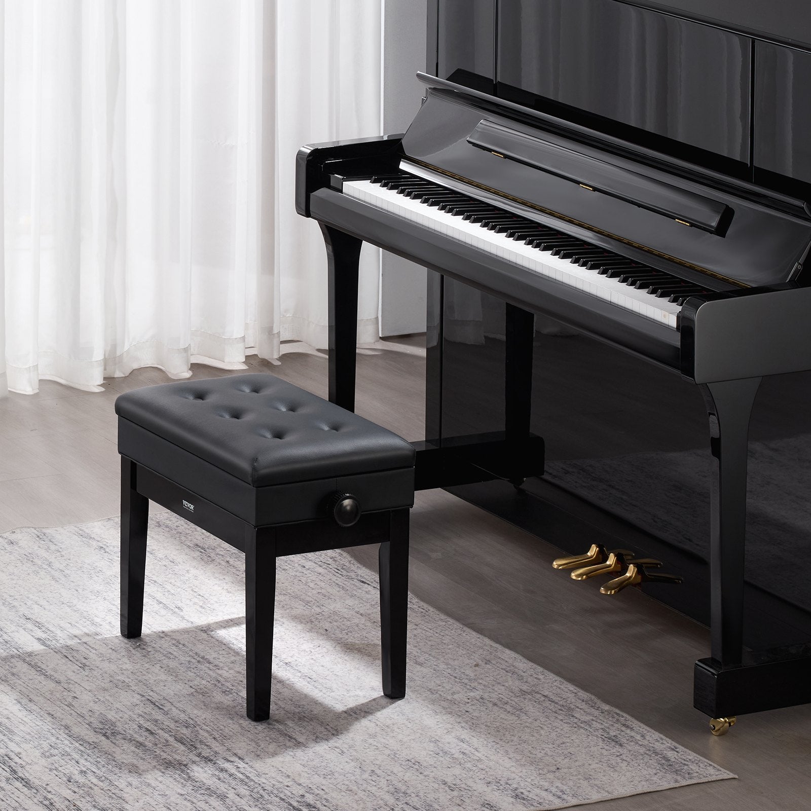 Mouse & Accessories: VEVOR Piano Bench, Keyboard Piano Chair with 19.3"-22.8" Adjustable Height, Padded Cushion, Storage Compartment for Music Books, Heavy Duty Wooden Piano Stool Seat, for Vanity, Living Room, Bedroom
