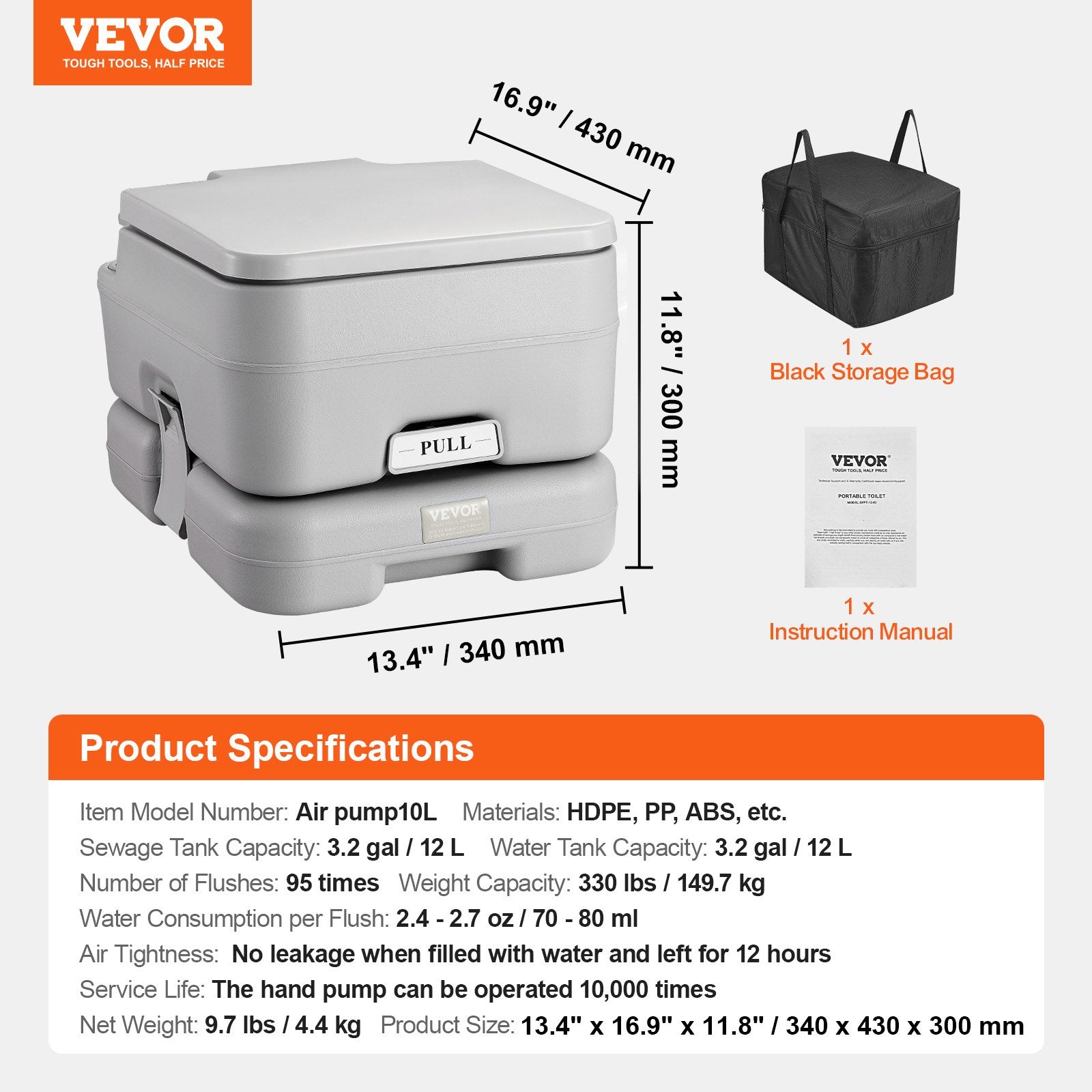 Pet ID Tags: VEVOR Portable Toilet for Camping with Carry Bag, RV Toilet with 3.2 Gal Waste Tank, Push-Button Pressurized Flush Commode, Leak-proof and Odourless Travel Toilet for Adults Kids Camping Car