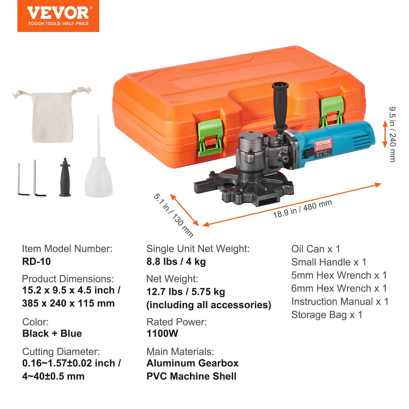 Chainsaws: VEVOR 1100W Electric Rebar Cutter Cutting up to 3/2In 4-40mm