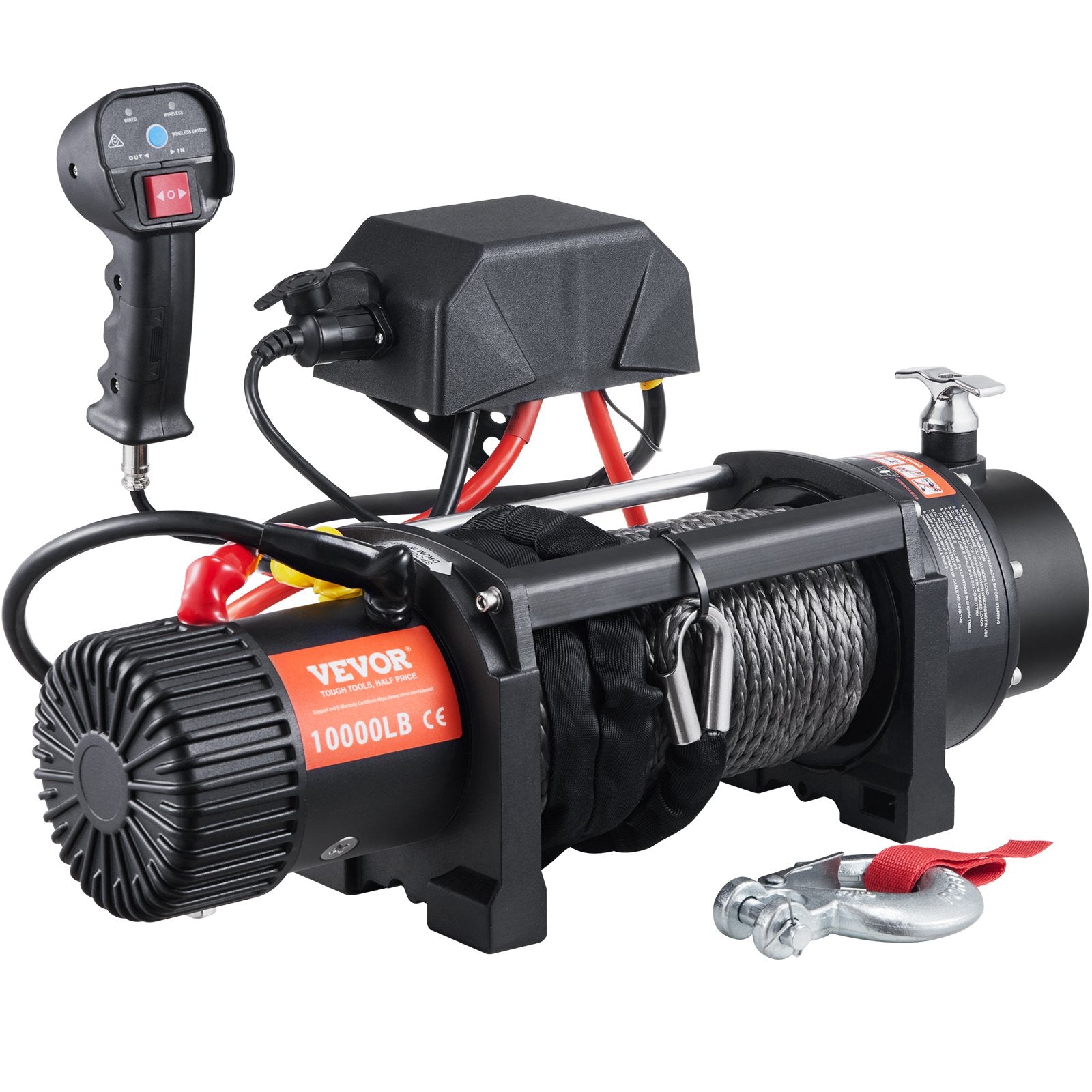 Electric Winch, 4536 kg Load Capacity Nylon Rope Winch, IP67 8.9 mm x 25.9 m ATV Winch with Wireless Handheld Remote & Hawse Fairlead for Towing Jeep Off-Road SUV Truck Car Trailer Boat