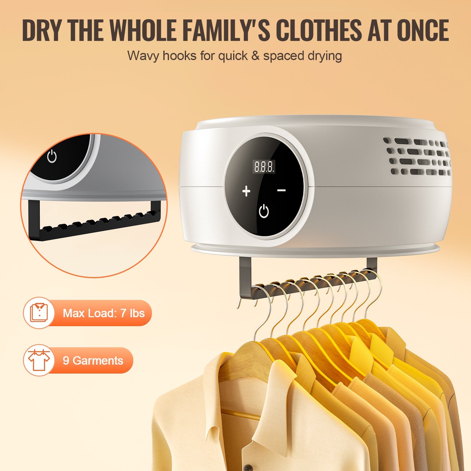 Gardening Tools: VEVOR Portable Clothes Dryer, Clothes Dryer with Dryer Bag, PTC Heating & LED Display, Foldable Mini Dryer with 5-H Timer for Apartments, Dorms, RVs, or Hotels, 600W, Beige
