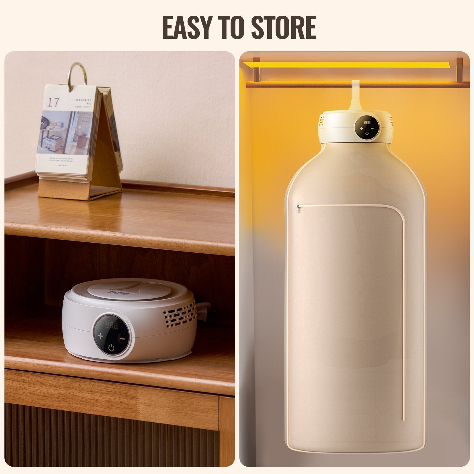 Gardening Tools: VEVOR Portable Clothes Dryer, Clothes Dryer with Dryer Bag, PTC Heating & LED Display, Foldable Mini Dryer with 5-H Timer for Apartments, Dorms, RVs, or Hotels, 600W, Beige