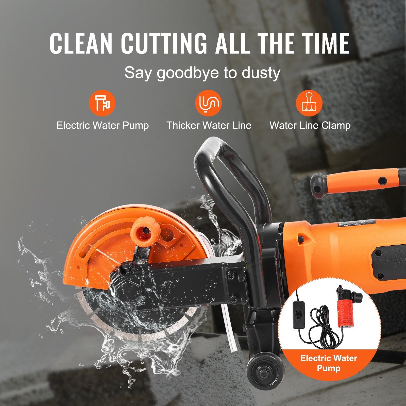 Chainsaws: VEVOR Electric Concrete Saw, 7 in Circular Saw Cutter, 2000 W High Power with Max. 2.5 in Cutting Depth, Wet/Dry Disk Saw Cutter Includes Water Line, Pump and Blade, for Stone, Brick