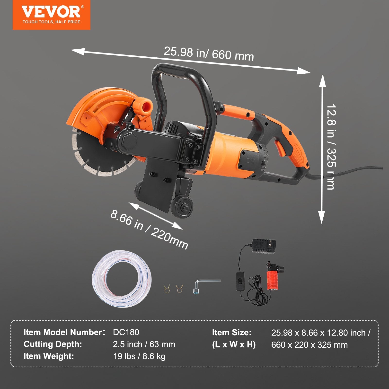 Chainsaws: VEVOR Electric Concrete Saw, 7 in Circular Saw Cutter, 2000 W High Power with Max. 2.5 in Cutting Depth, Wet/Dry Disk Saw Cutter Includes Water Line, Pump and Blade, for Stone, Brick