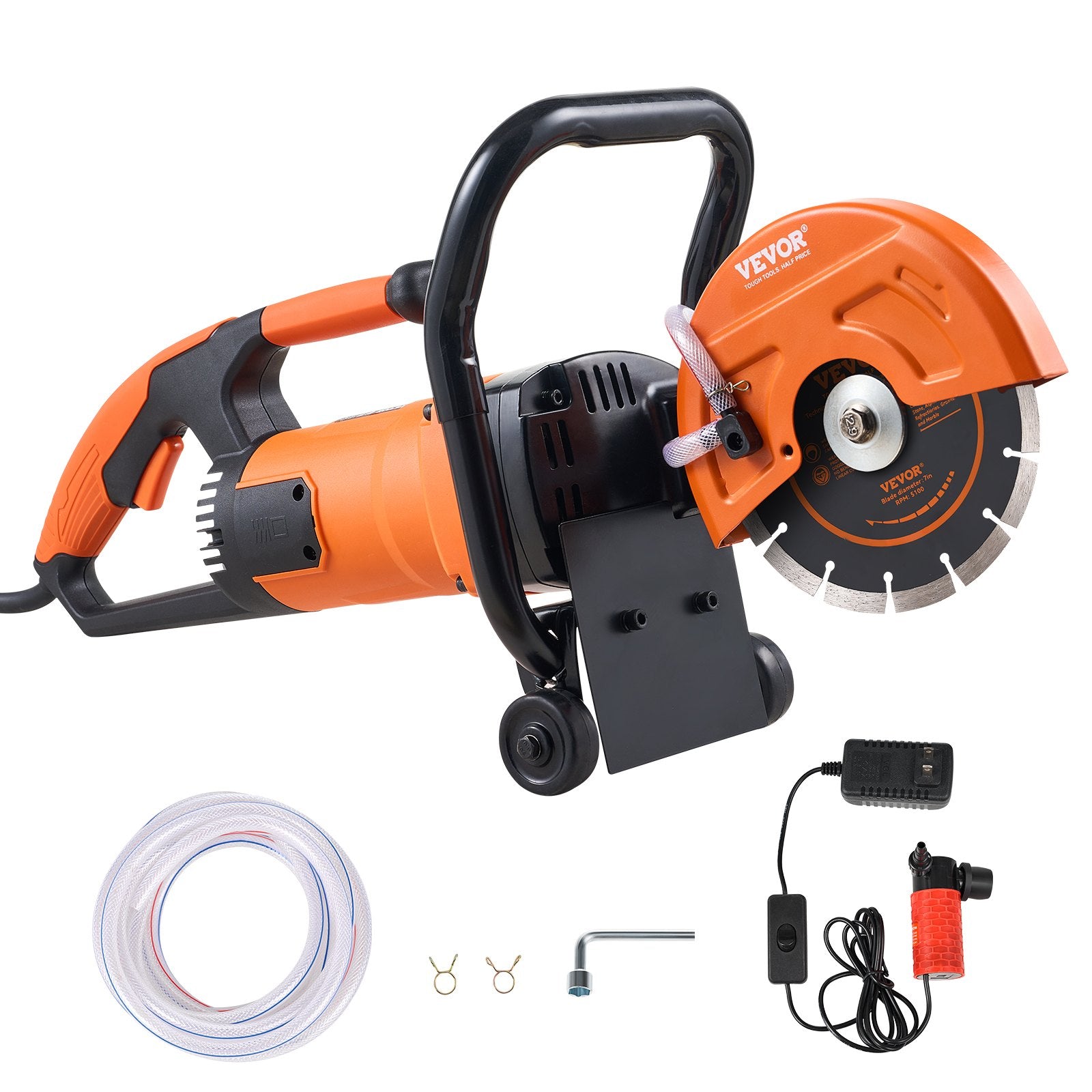Chainsaws: VEVOR Electric Concrete Saw, 7 in Circular Saw Cutter, 2000 W High Power with Max. 2.5 in Cutting Depth, Wet/Dry Disk Saw Cutter Includes Water Line, Pump and Blade, for Stone, Brick
