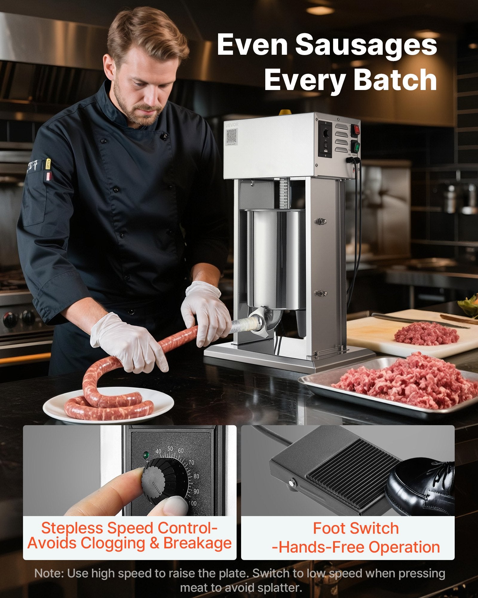 Food Storage: VEVOR Electric Sausage Stuffer, 22 LBS / 10 L Vertical Meat Stuffer, Stepless Speed Control and Foot Pedal, Stainless Steel Heavy Duty Sausage Filler with 4 Stuffing Tubes, for Commercial & Home Use