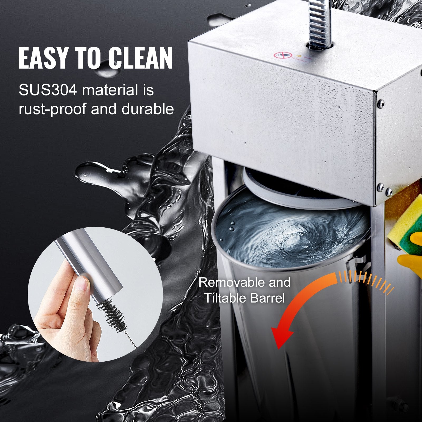 Electric Sausage Stuffer, 12 L / 25 LBS Vertical Meat Stuffer, 200W Motor, Stepless Speed Control and Foot Pedal, Made of Food-grade 304 Stainless Steel, 5 Stuffing Tubes for Home, Commercial