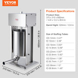 Farm Equipment: VEVOR Electric Sausage Stuffer, 12 L / 25 LBS Vertical Meat Stuffer, 200W Motor, Stepless Speed Control and Foot Pedal, Made of Food-grade 304 Stainless Steel, 5 Stuffing Tubes for Home, Commercial
