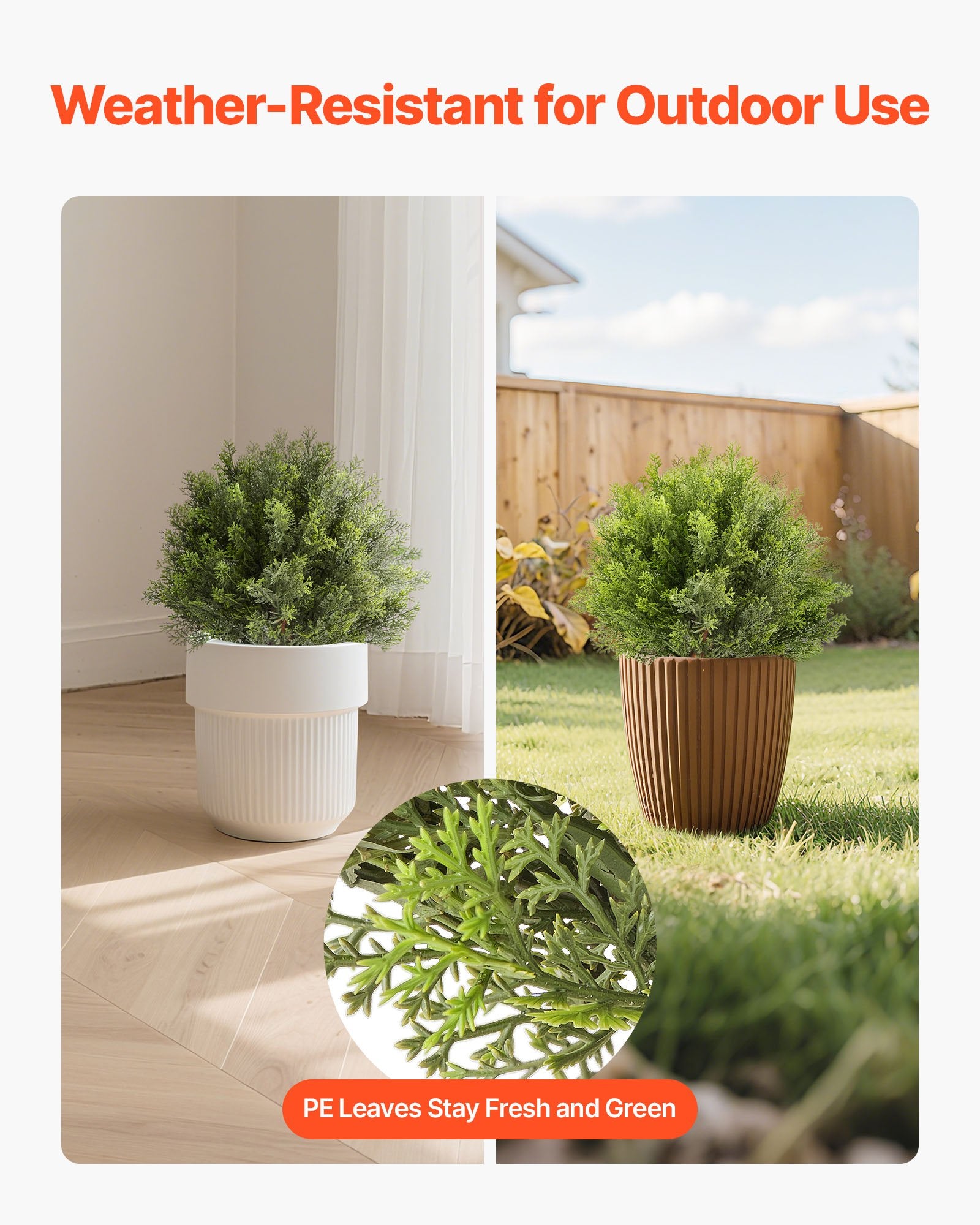 Artificial Trees: VEVOR Artificial Topiary Cypress Trees with Ground Spike, 2 Set 406mm Faux Shrubs & Bushes Potted Plants, Fake Silk Tree Look Real for Decor Front Porch Outdoor Indoor Patio Garden Balcony Backyard