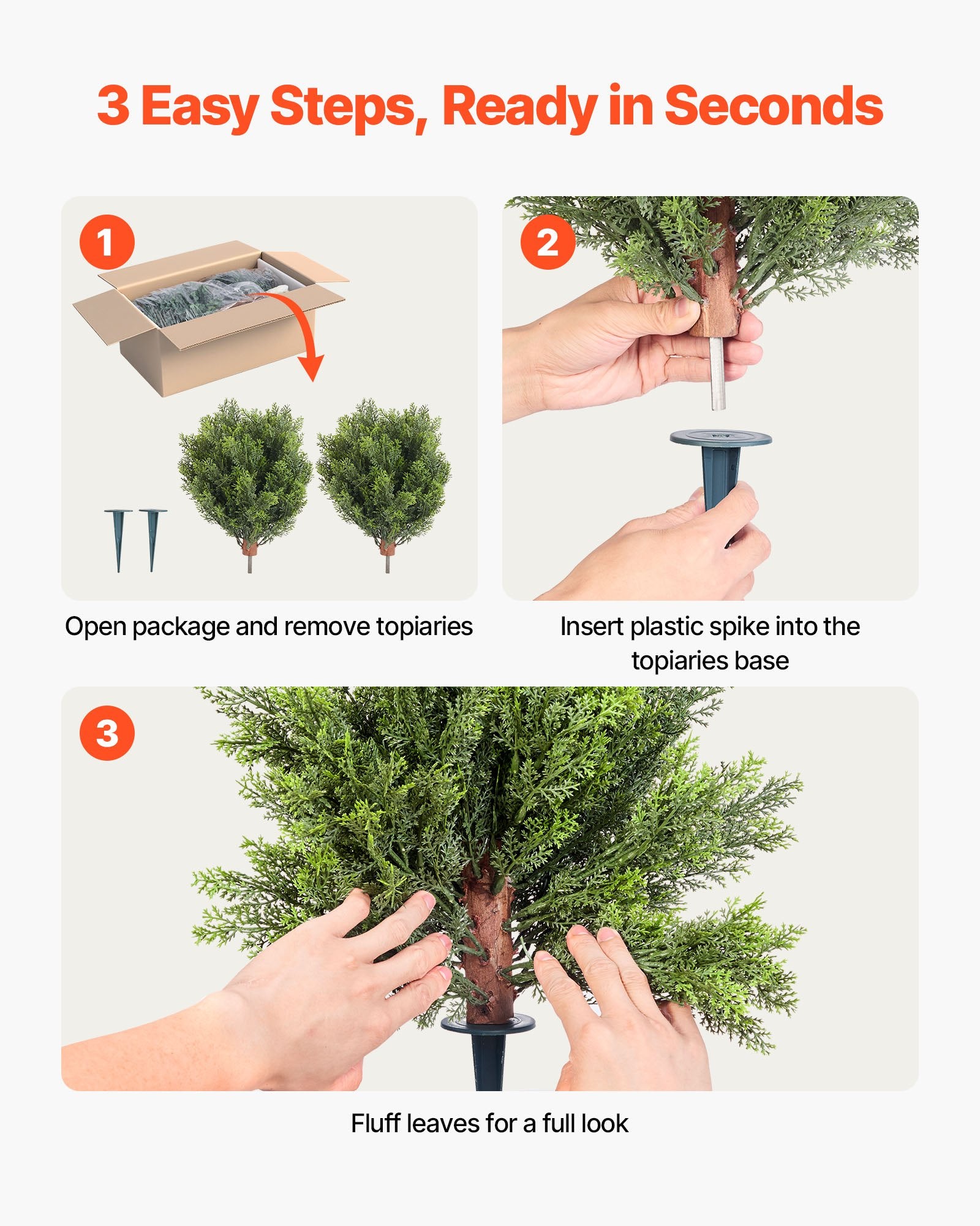 Artificial Trees: VEVOR Artificial Topiary Cypress Trees with Ground Spike, 2 Set 406mm Faux Shrubs & Bushes Potted Plants, Fake Silk Tree Look Real for Decor Front Porch Outdoor Indoor Patio Garden Balcony Backyard