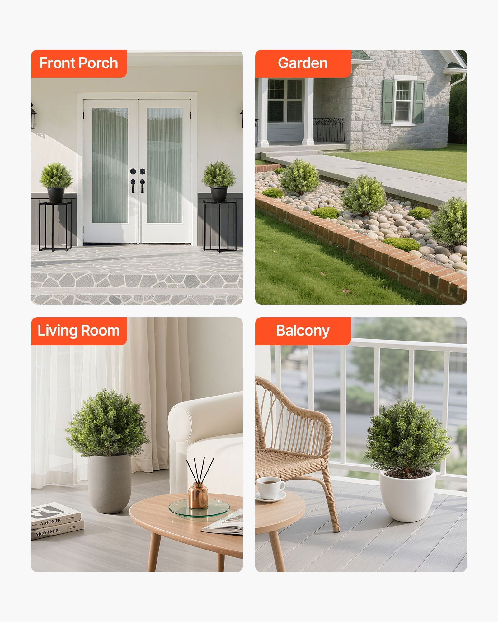 Artificial Trees: VEVOR Artificial Topiary Cypress Trees with Ground Spike, 2 Set 406mm Faux Shrubs & Bushes Potted Plants, Fake Silk Tree Look Real for Decor Front Porch Outdoor Indoor Patio Garden Balcony Backyard
