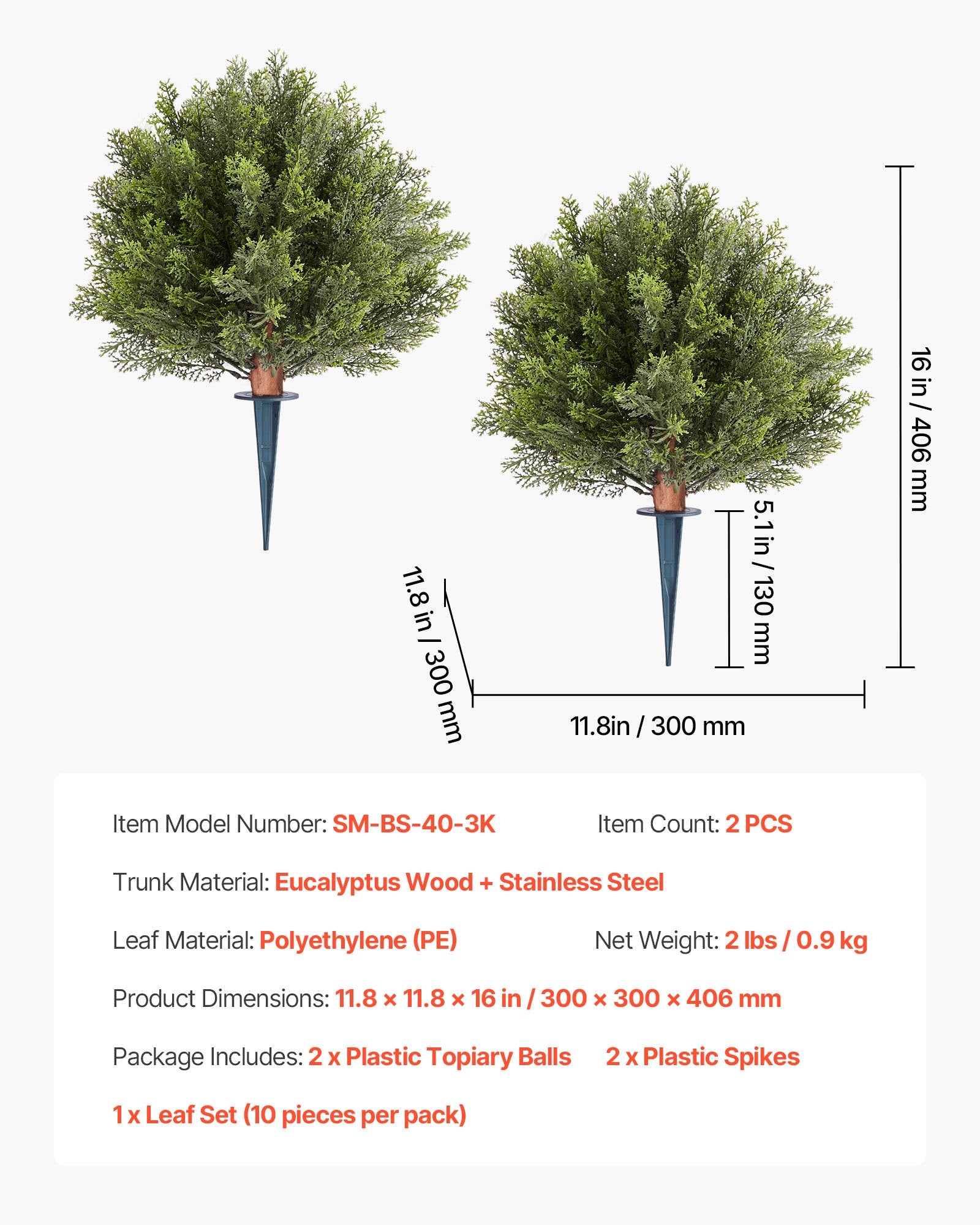 Artificial Trees: VEVOR Artificial Topiary Cypress Trees with Ground Spike, 2 Set 406mm Faux Shrubs & Bushes Potted Plants, Fake Silk Tree Look Real for Decor Front Porch Outdoor Indoor Patio Garden Balcony Backyard